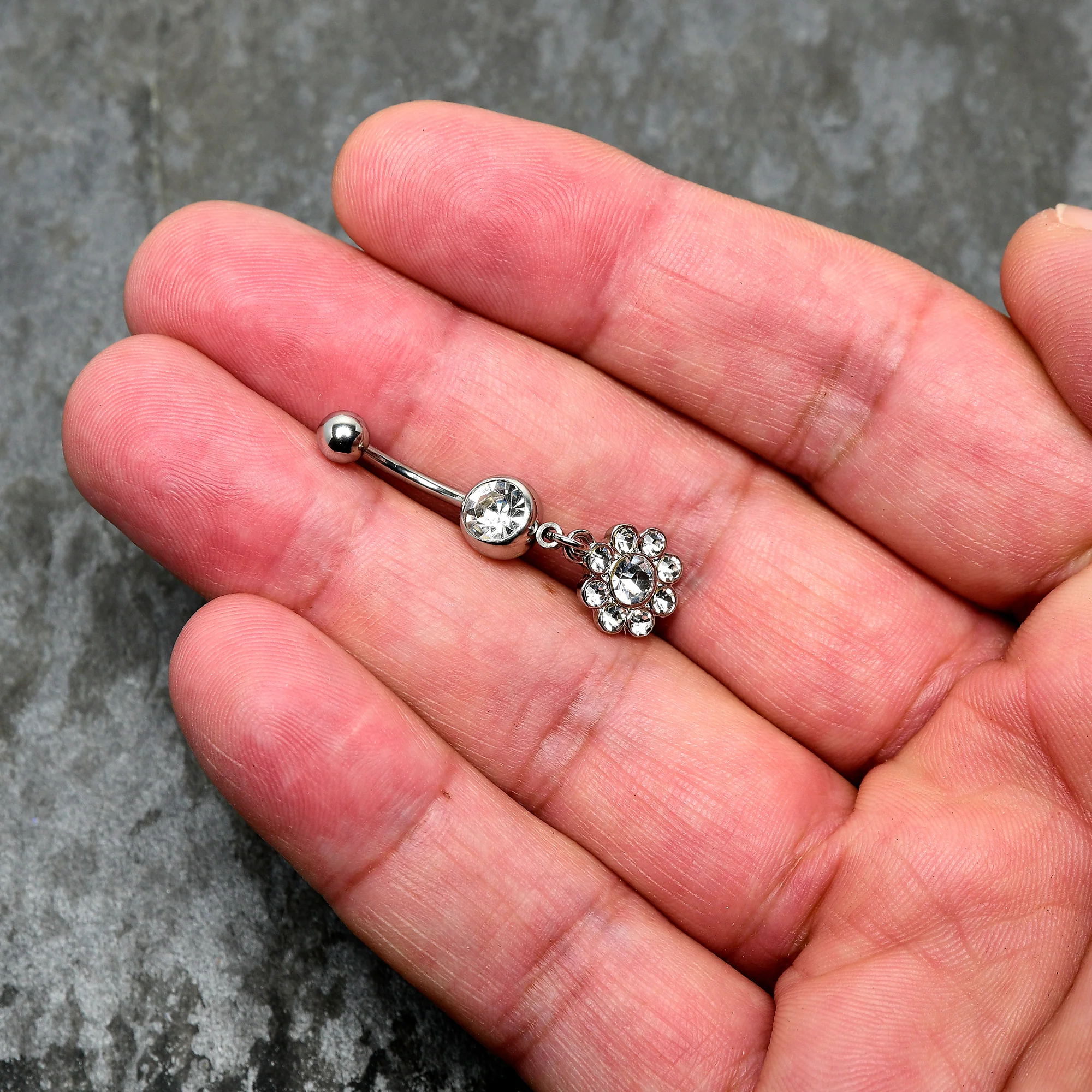 Clear Gem Whimsy Flower Dangle Belly Ring - Image 2