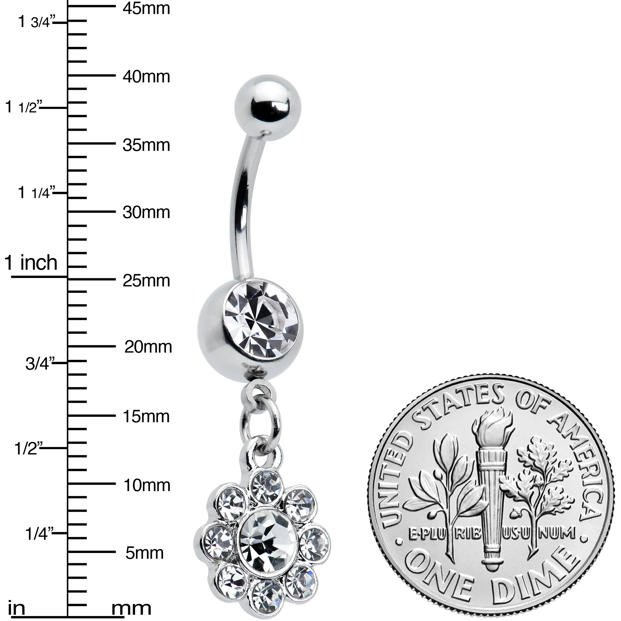 Clear Gem Whimsy Flower Dangle Belly Ring - Image 3
