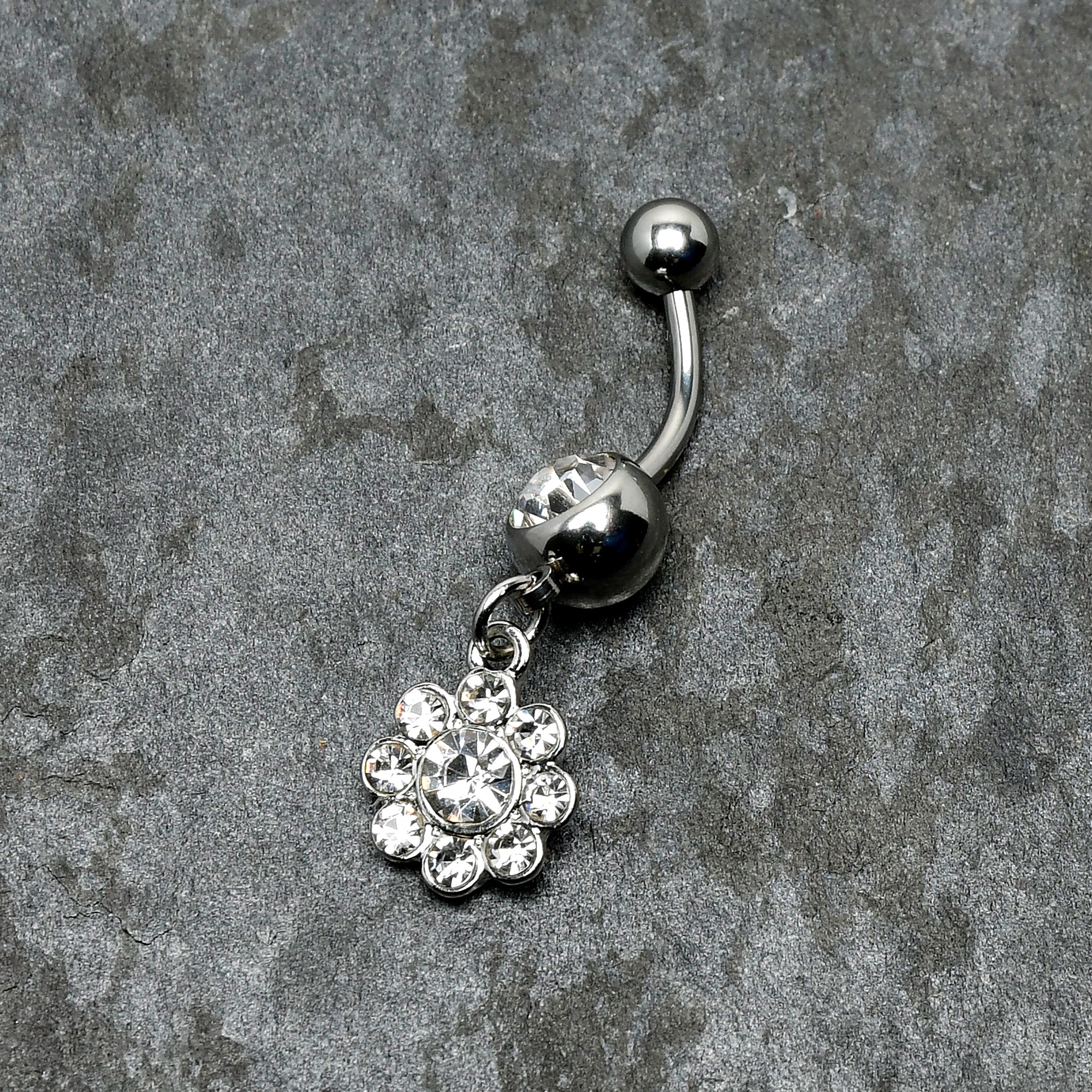 Clear Gem Whimsy Flower Dangle Belly Ring - Image 7