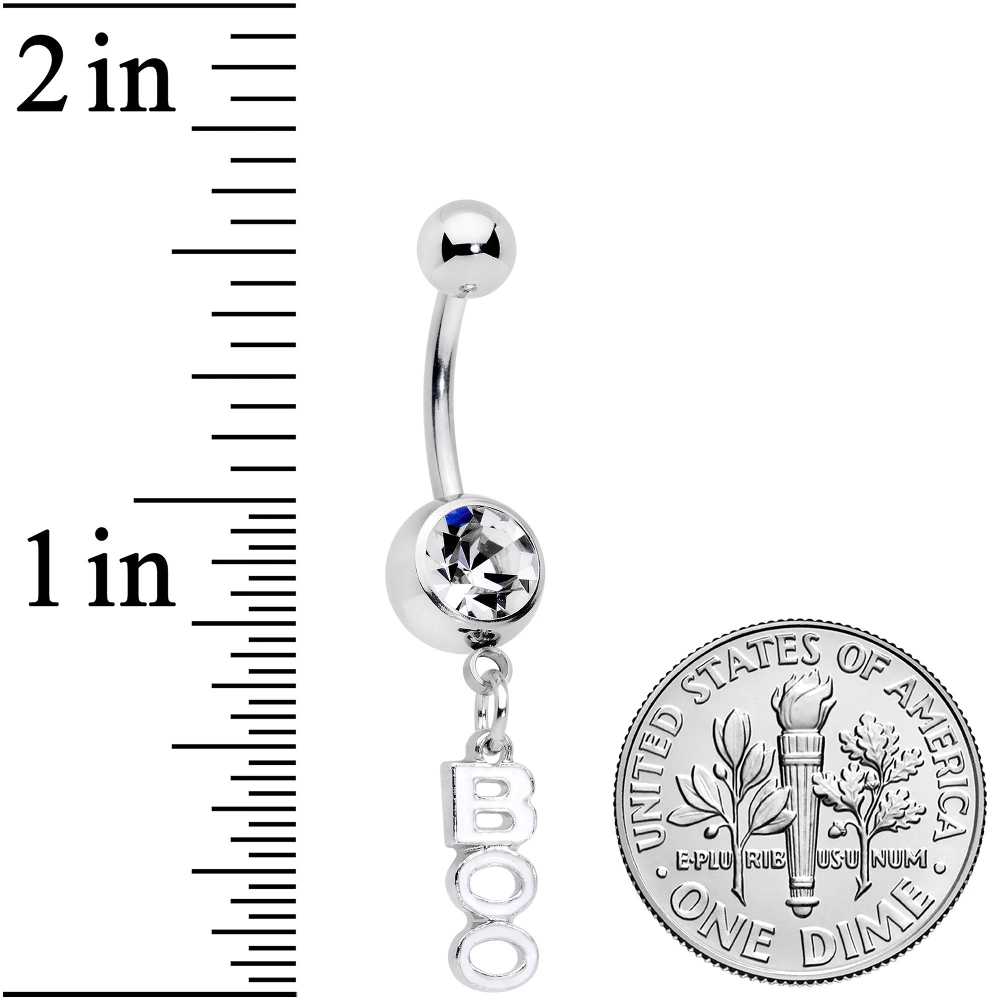 Clear Gem White Boo Halloween Dangle Belly Ring - Image 2