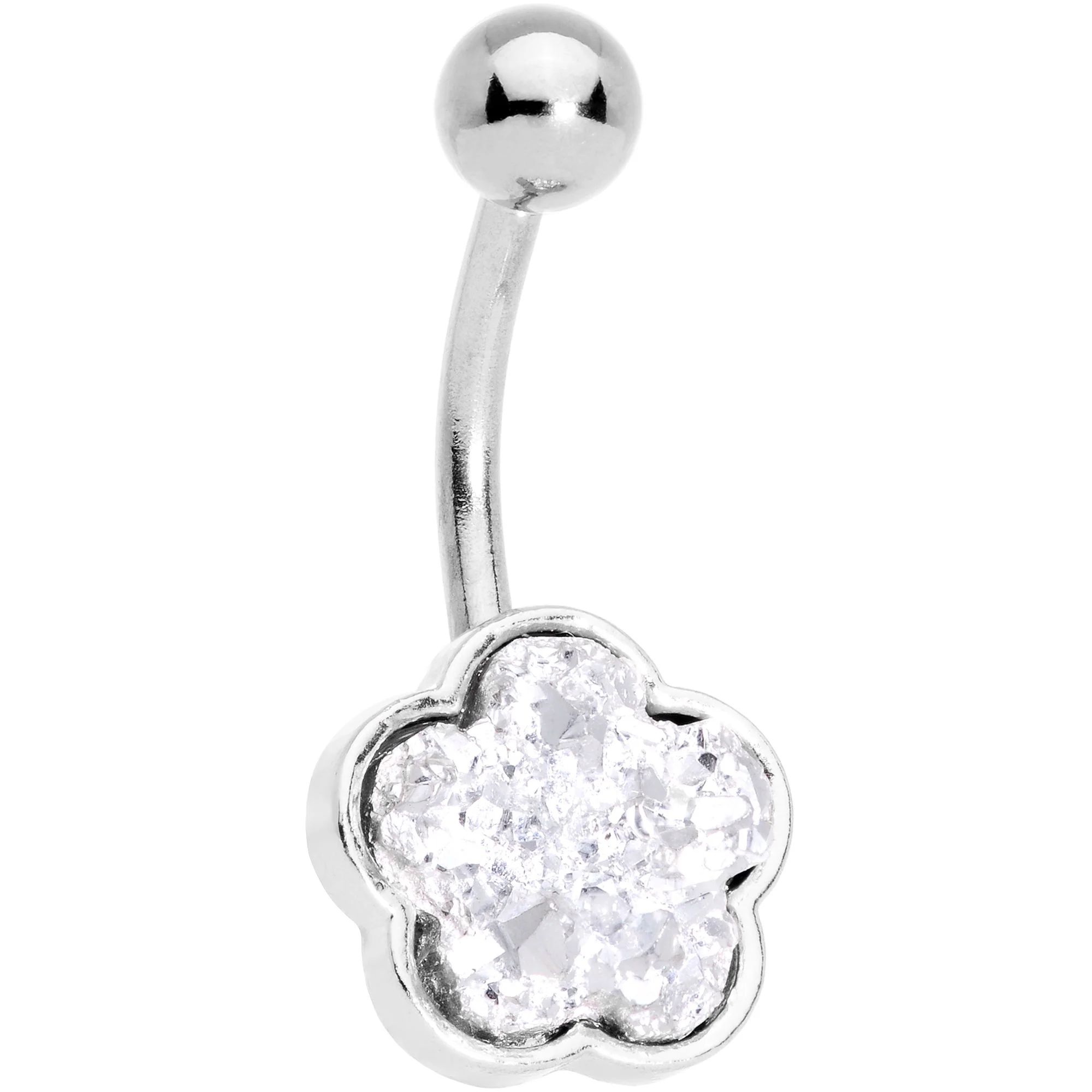 Clear Gem White Faux Druzy Flower Belly Ring Set of 4 - Image 2