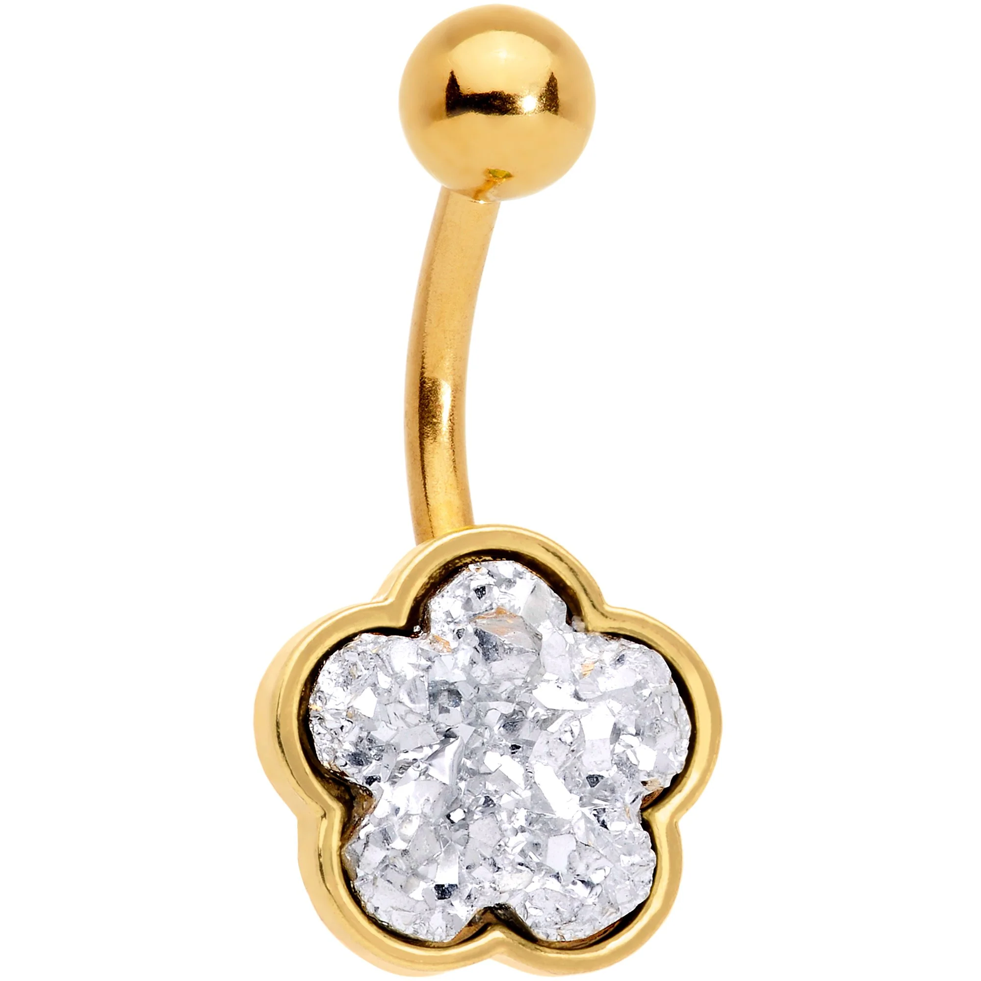 Clear Gem White Faux Druzy Gold Tone Flower Belly Ring Set of 4 - Image 2