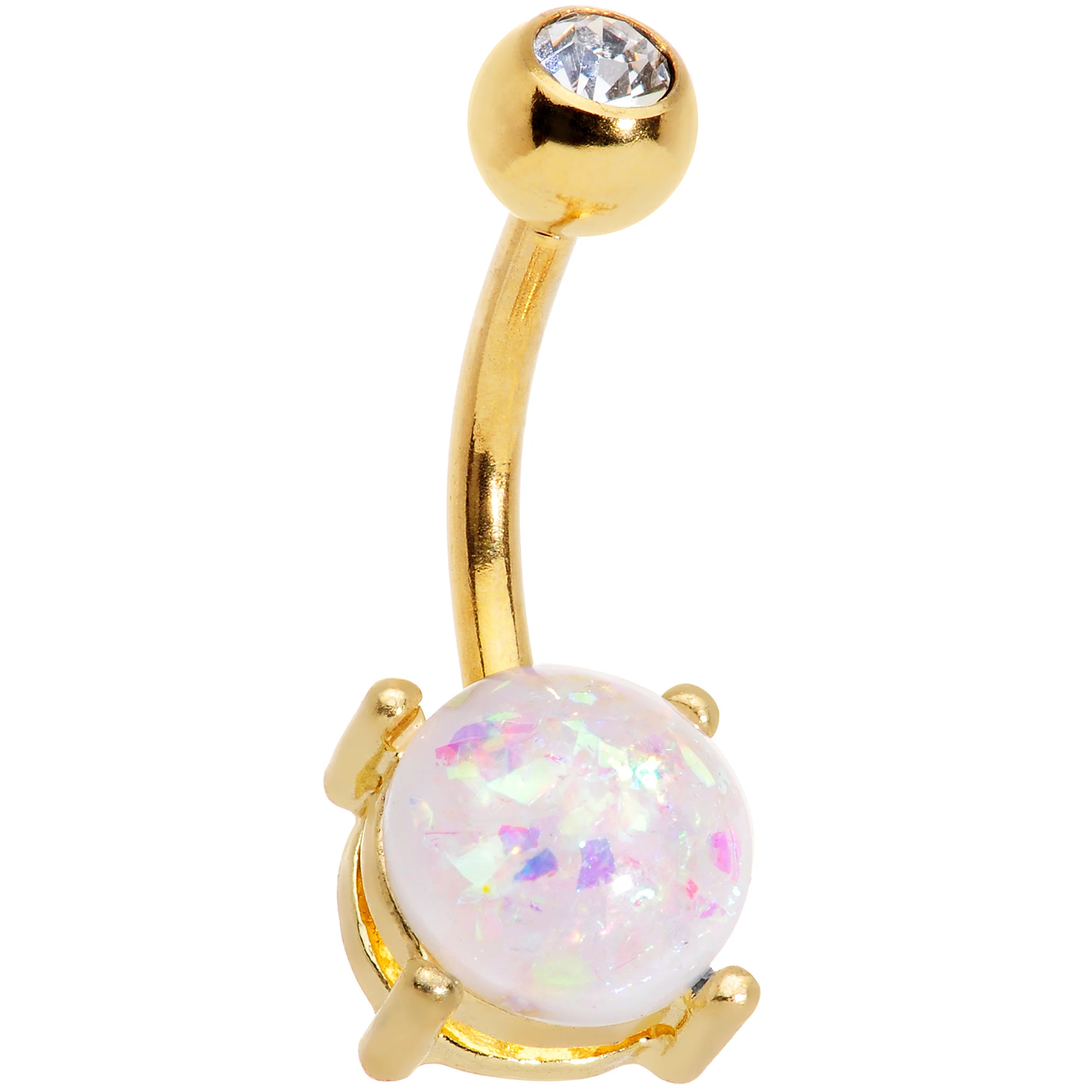 Clear Gem White Faux Opal Flower Gold Tone Belly Ring Set of 3 - Image 3