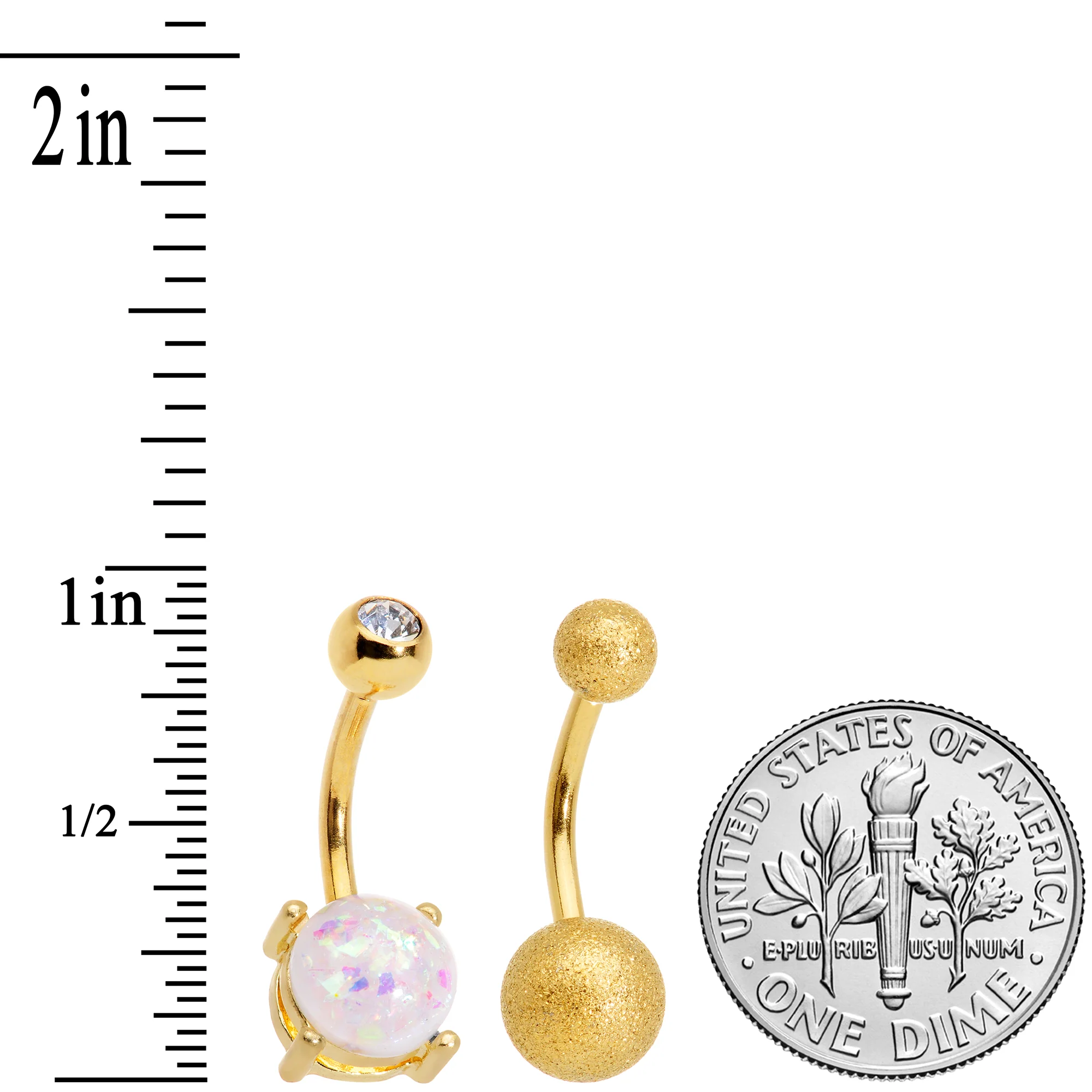 Clear Gem White Faux Opal Flower Gold Tone Belly Ring Set of 3 - Image 6