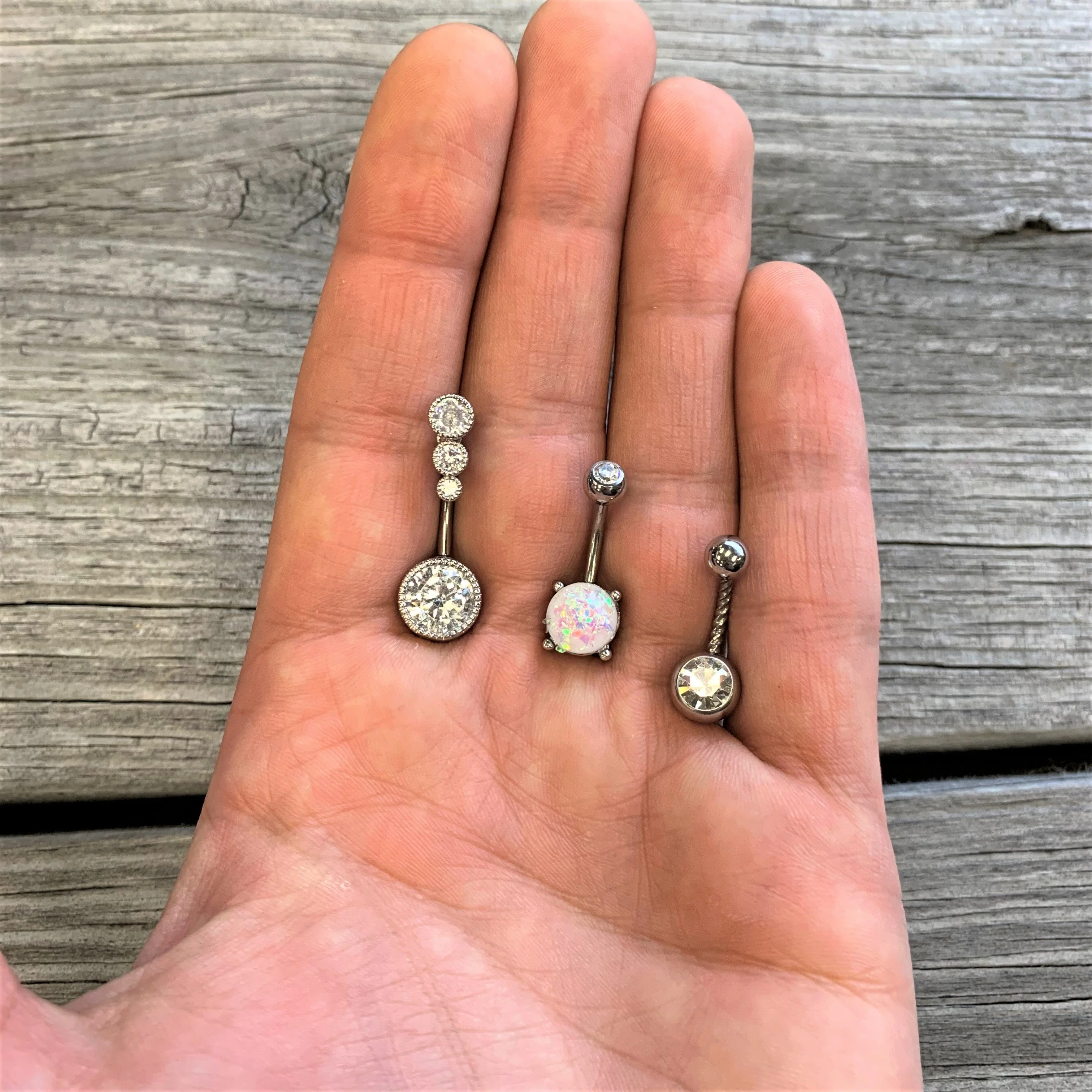 Clear Gem White Faux Opal Twisted Belly Ring Set of 3 - Image 2
