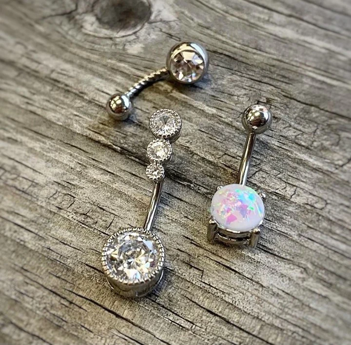 Clear Gem White Faux Opal Twisted Belly Ring Set of 3 - Image 3