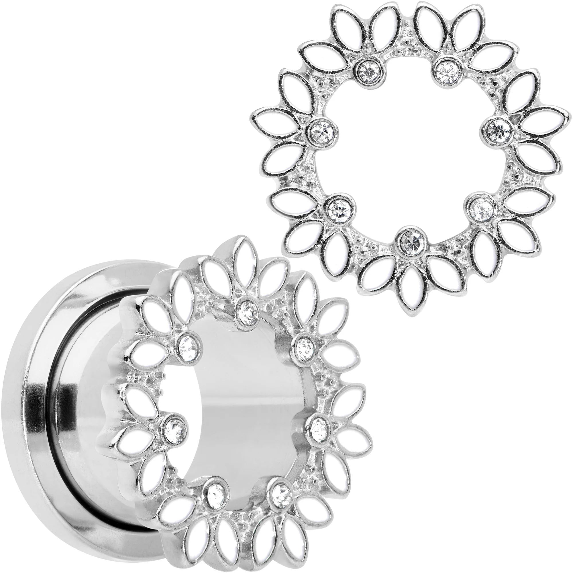 Clear Gem White Leaves Screw Fit Tunnel Plug Set - Image 10