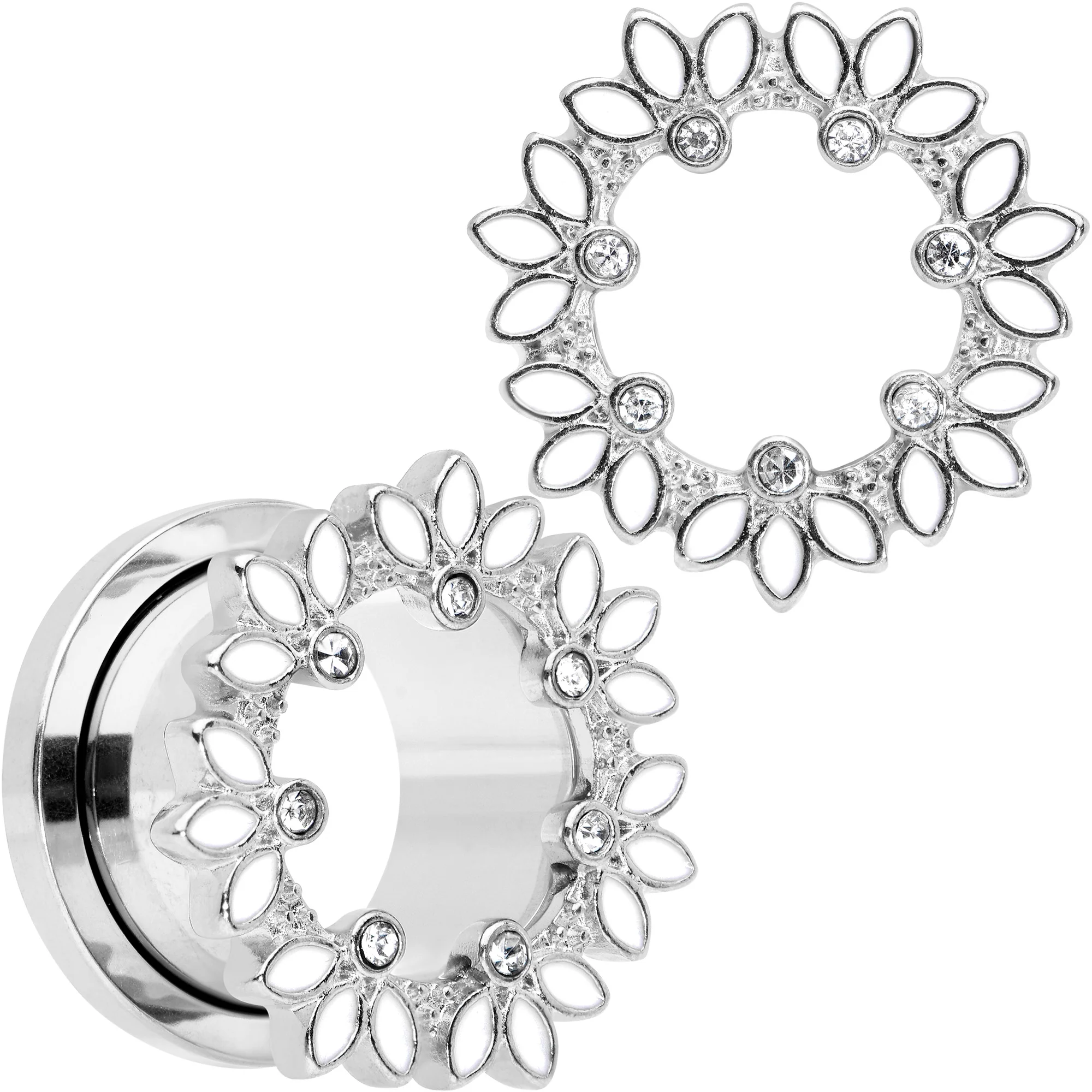 Clear Gem White Leaves Screw Fit Tunnel Plug Set - Image 11
