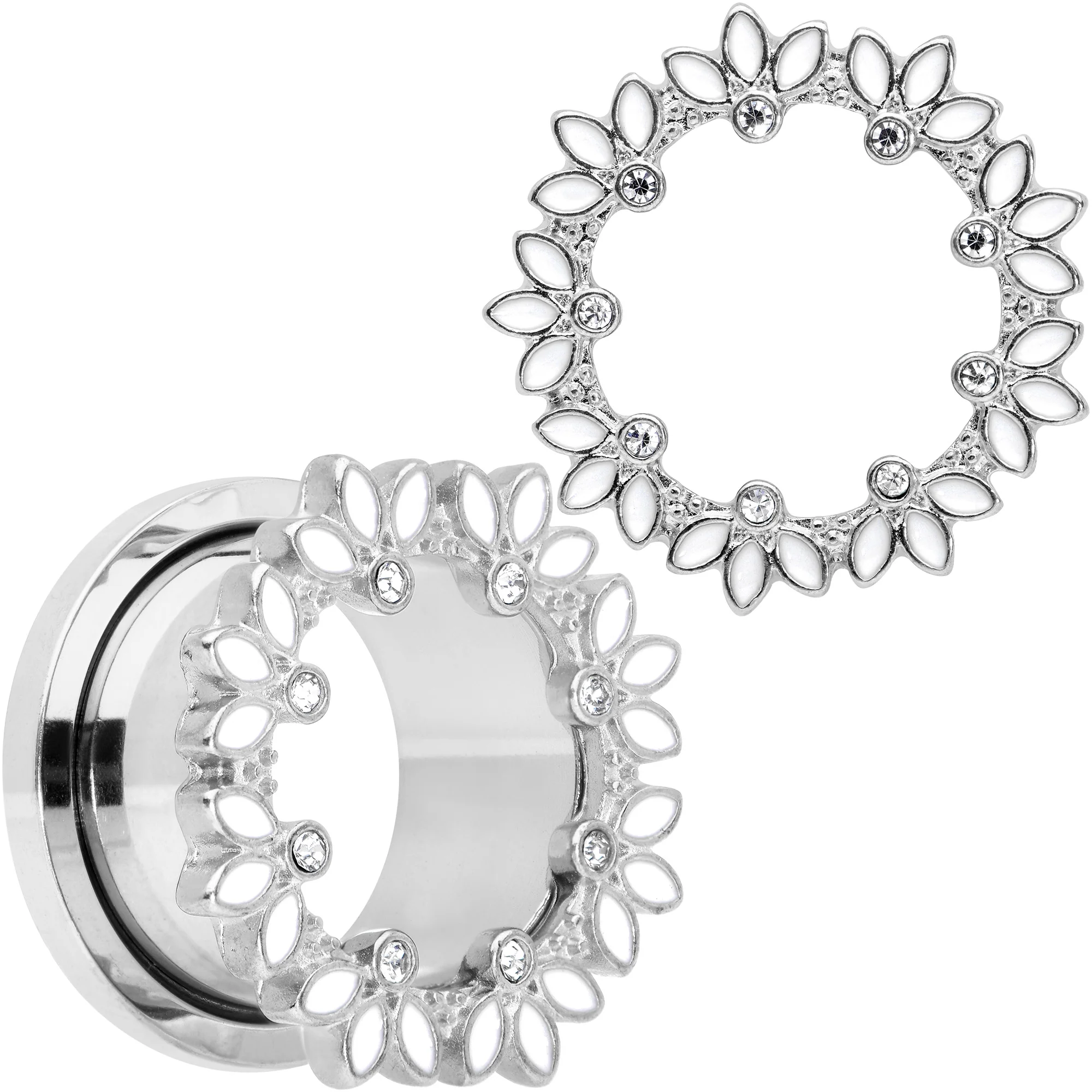 Clear Gem White Leaves Screw Fit Tunnel Plug Set - Image 12