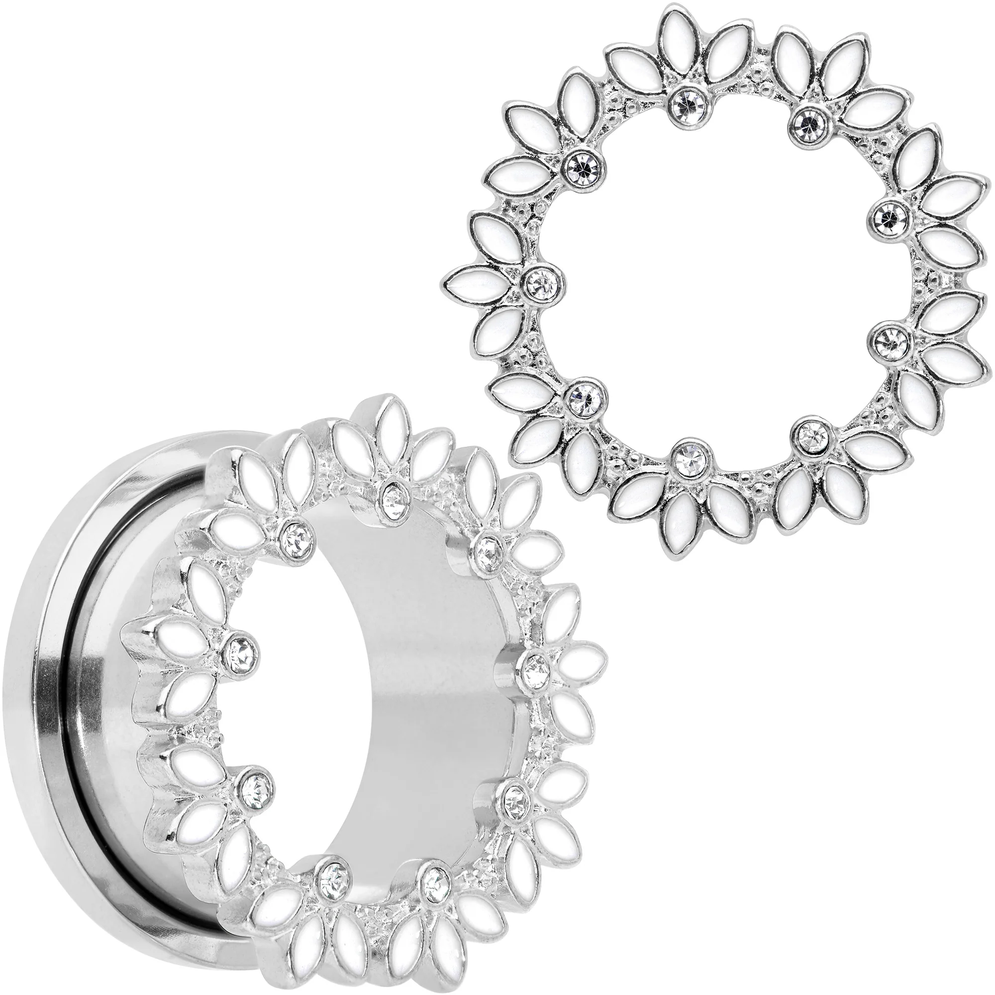 Clear Gem White Leaves Screw Fit Tunnel Plug Set - Image 13