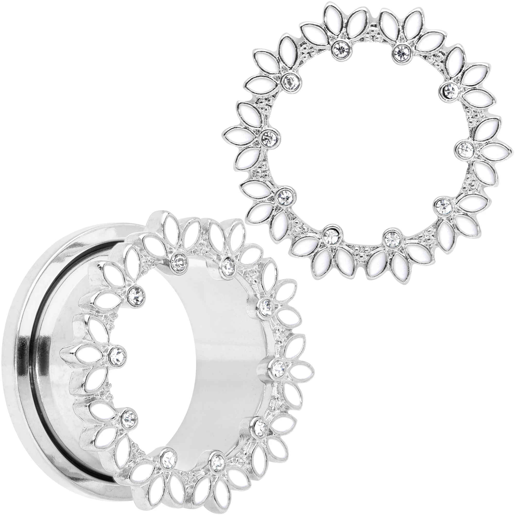Clear Gem White Leaves Screw Fit Tunnel Plug Set - Image 14
