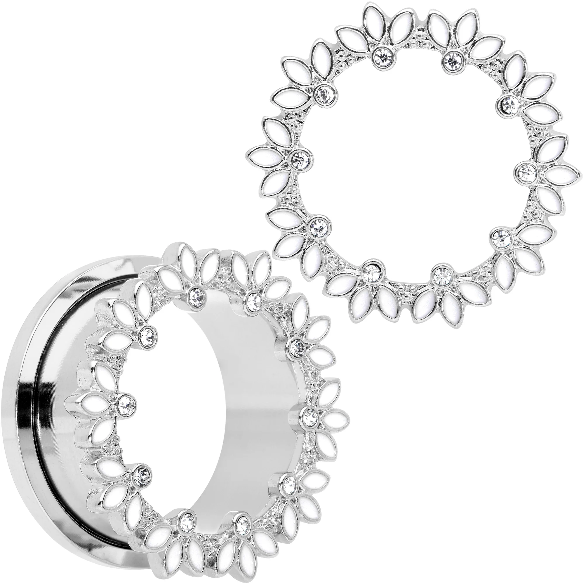 Clear Gem White Leaves Screw Fit Tunnel Plug Set - Image 15