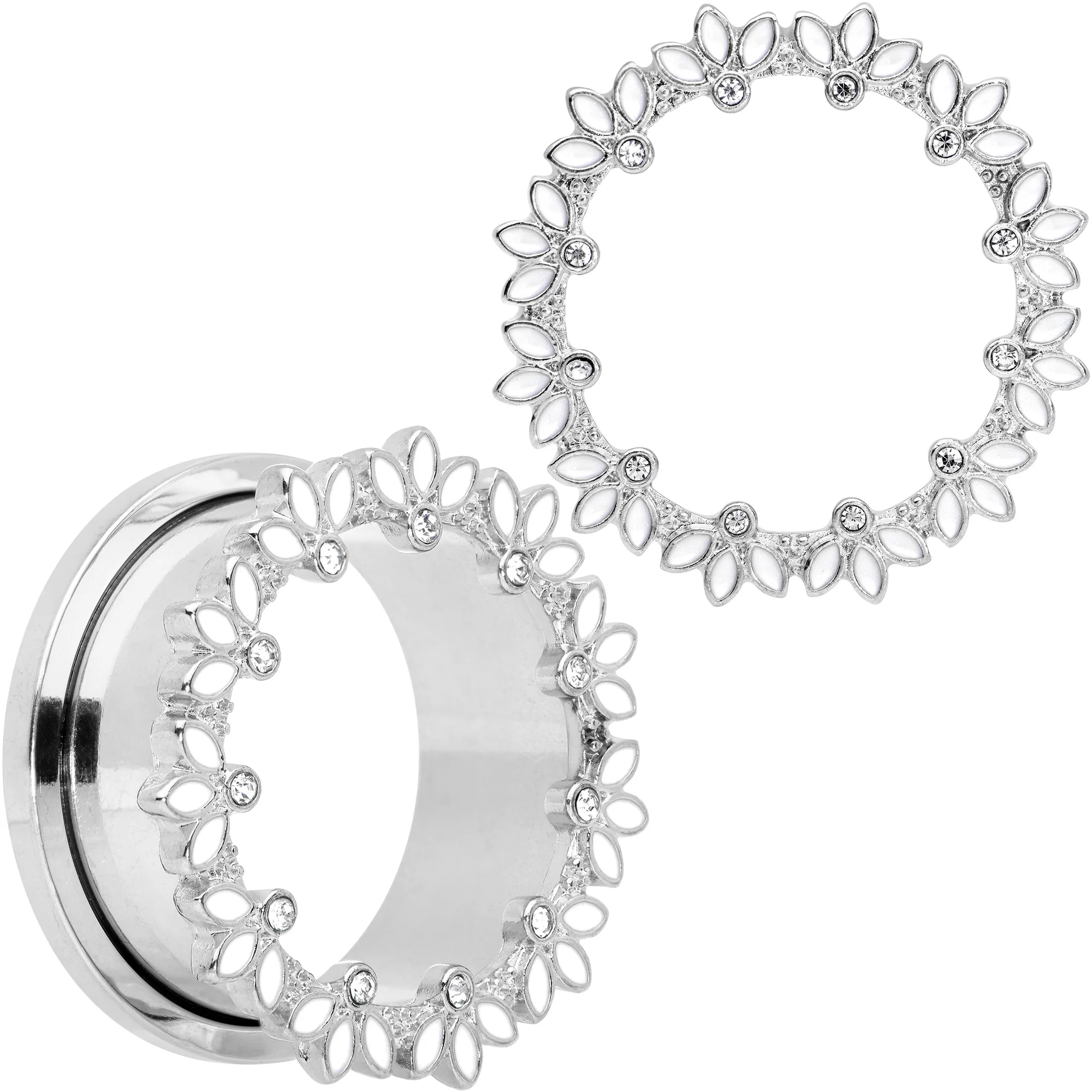 Clear Gem White Leaves Screw Fit Tunnel Plug Set - Image 16