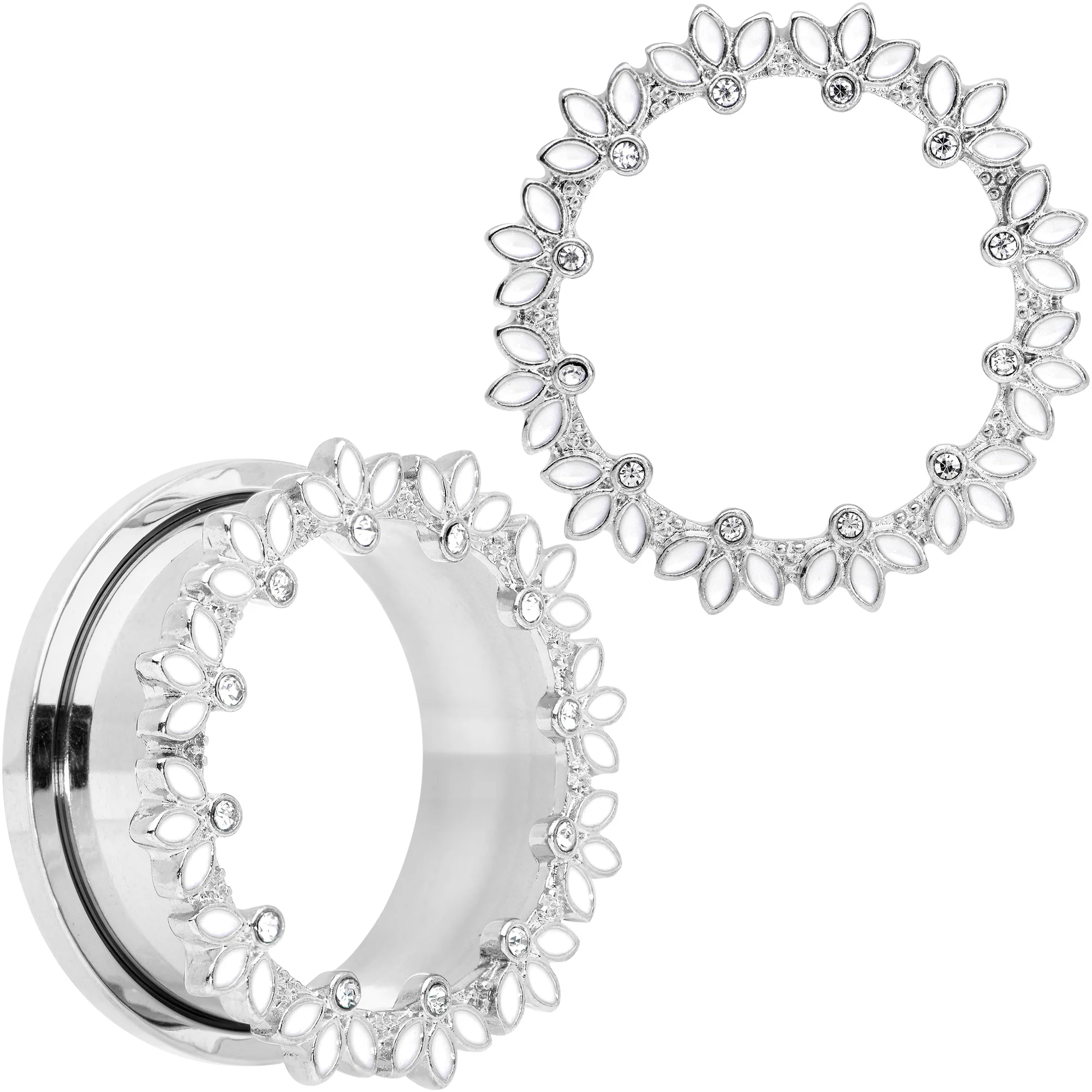 Clear Gem White Leaves Screw Fit Tunnel Plug Set - Image 17