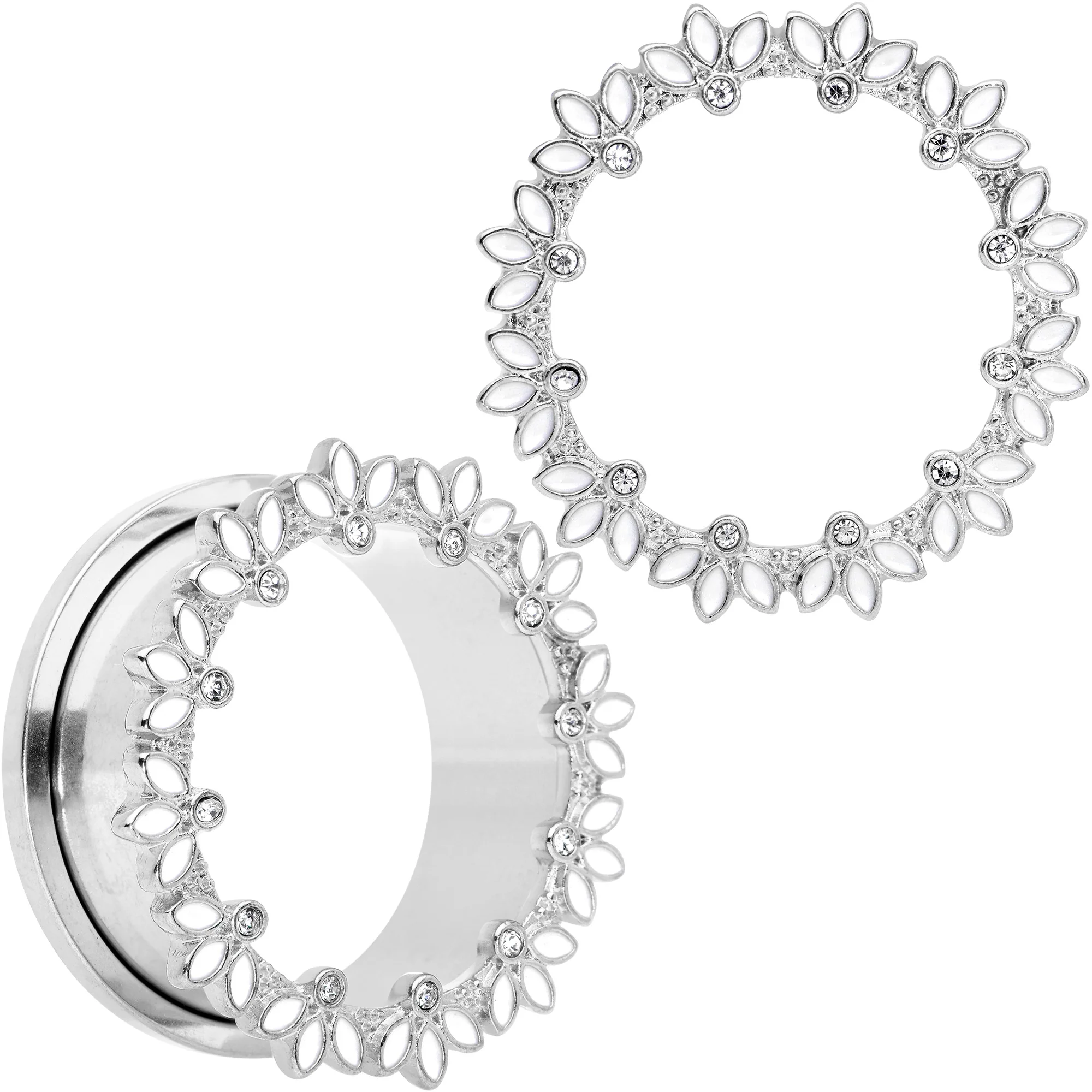 Clear Gem White Leaves Screw Fit Tunnel Plug Set - Image 18