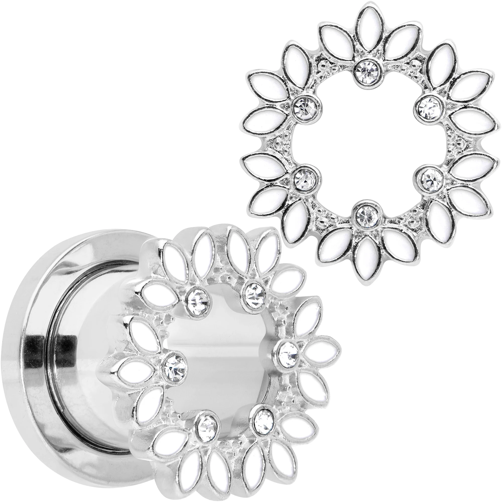 Clear Gem White Leaves Screw Fit Tunnel Plug Set - Image 6