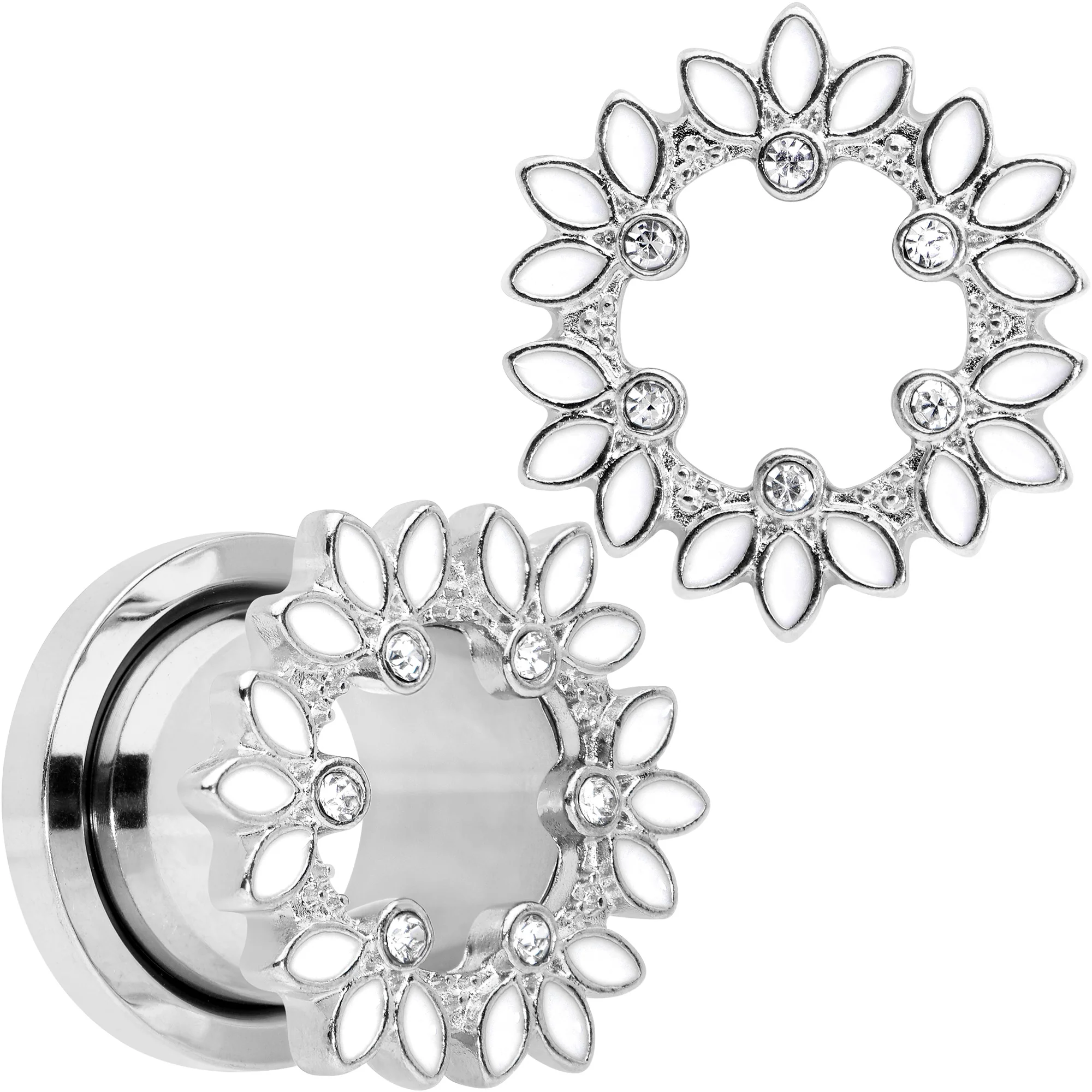 Clear Gem White Leaves Screw Fit Tunnel Plug Set - Image 9