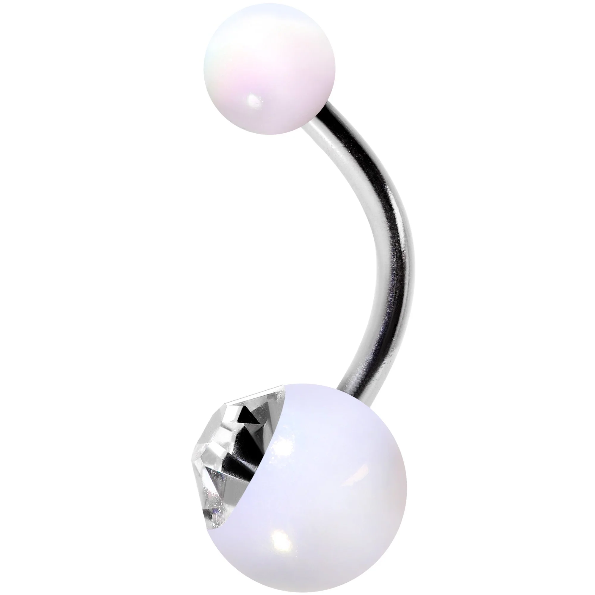 Clear Gem White Pearlescent Acrylic Celestial Rainbow Belly Ring - Image 2