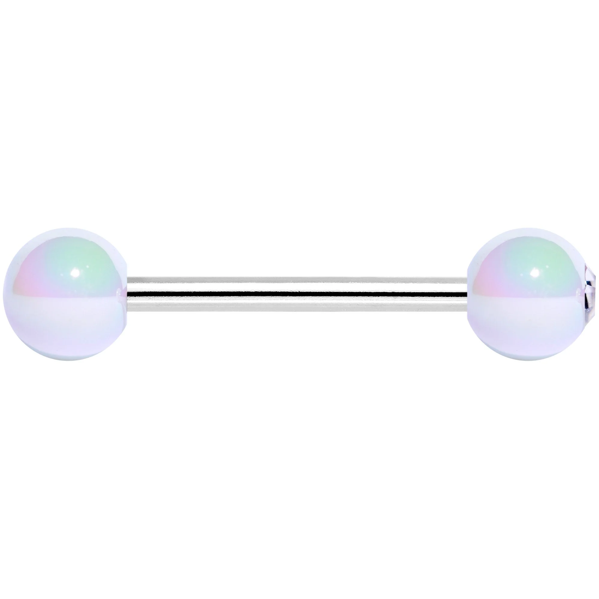 Clear Gem White Pink Pearlescent Barbell Tongue Ring - Image 2