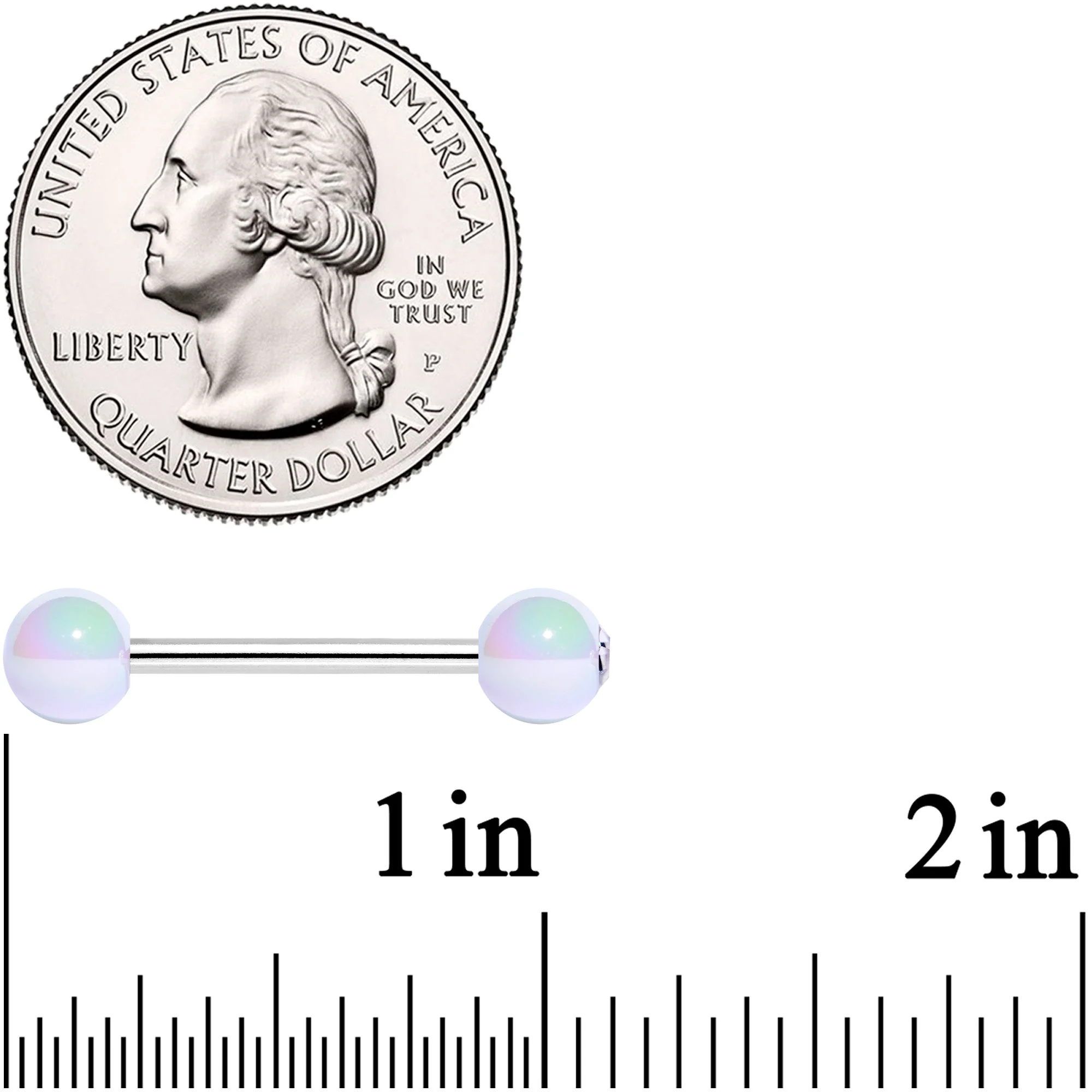 Clear Gem White Pink Pearlescent Barbell Tongue Ring - Image 3
