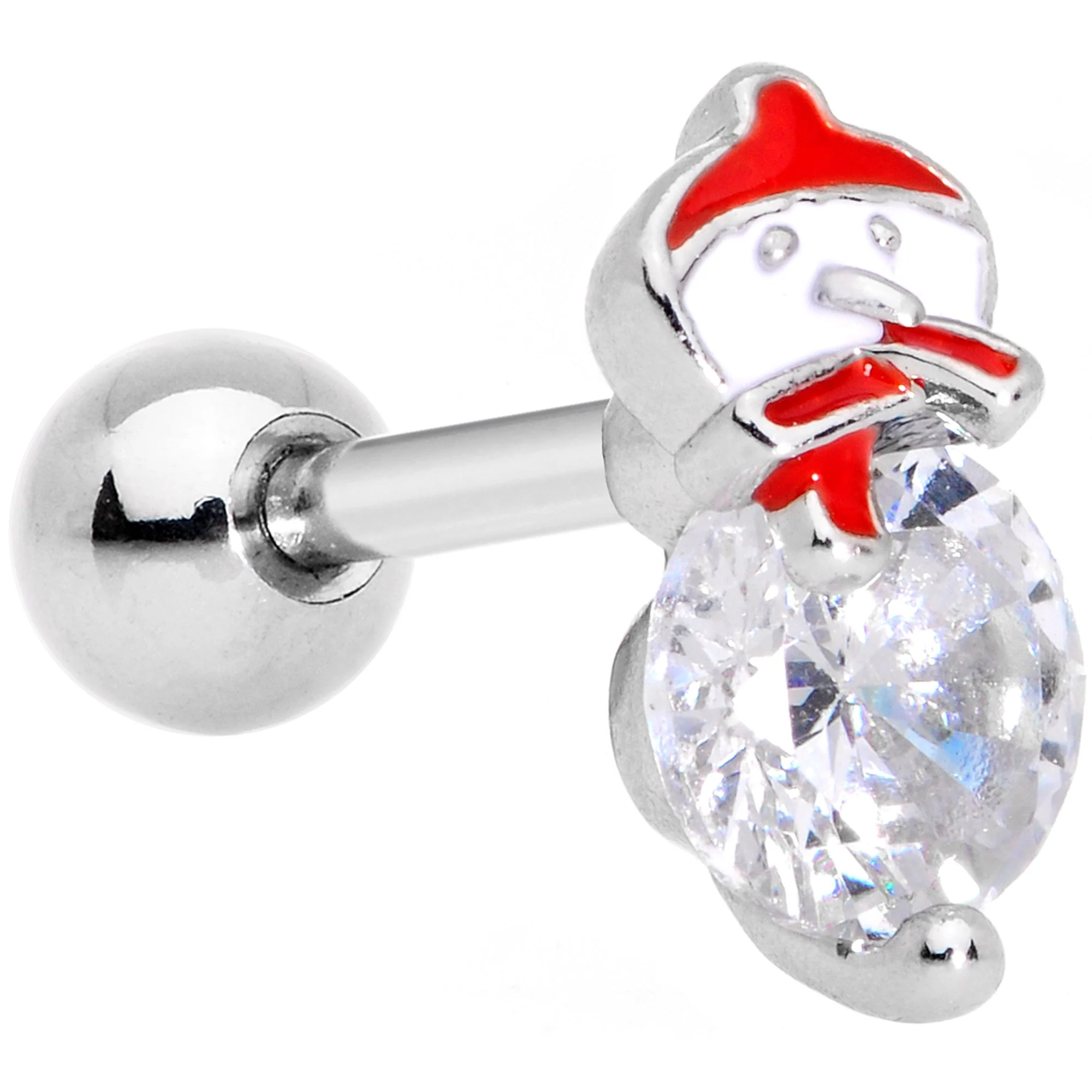 Clear Gem Winter Fun Snowflake Snowman Cartilage Tragus Set of 2 - Image 3