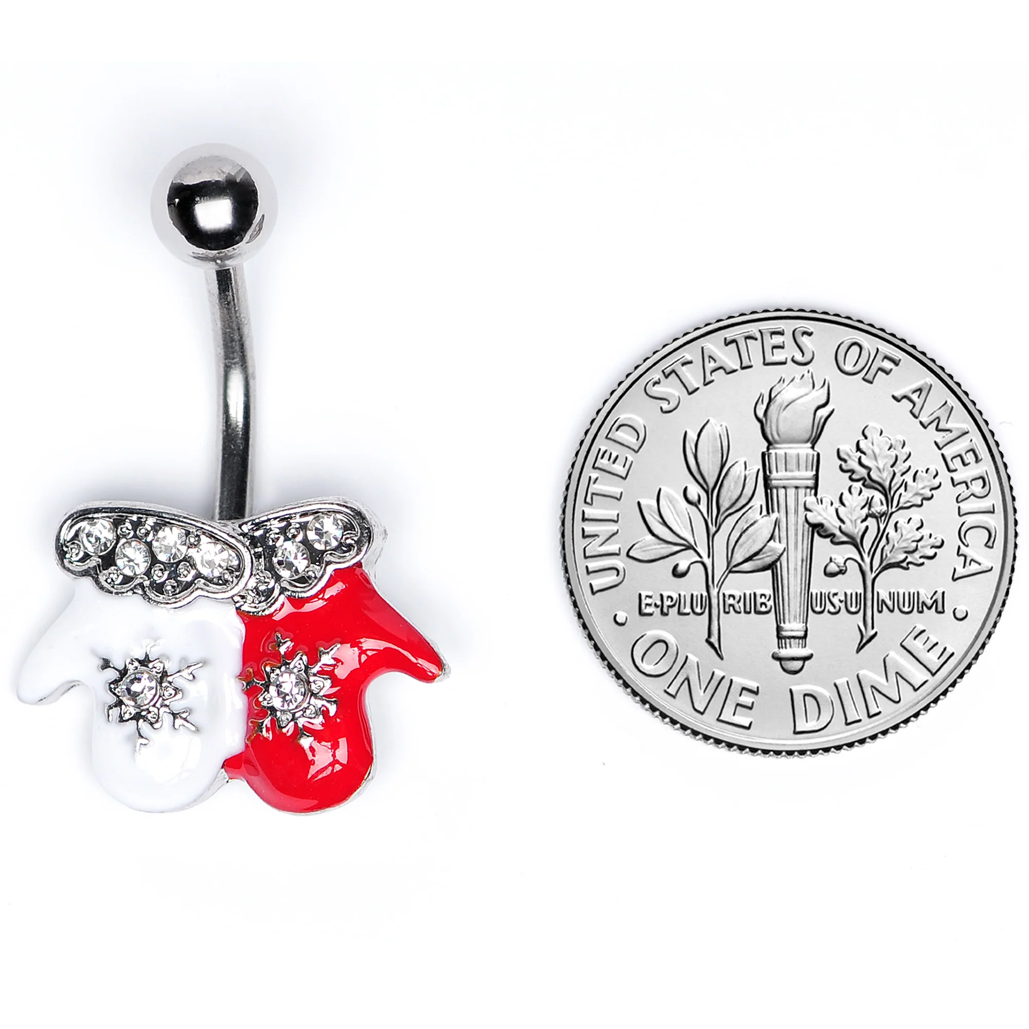 Clear Gem Winter Mittens Snowflake Christmas Belly Ring - Image 5