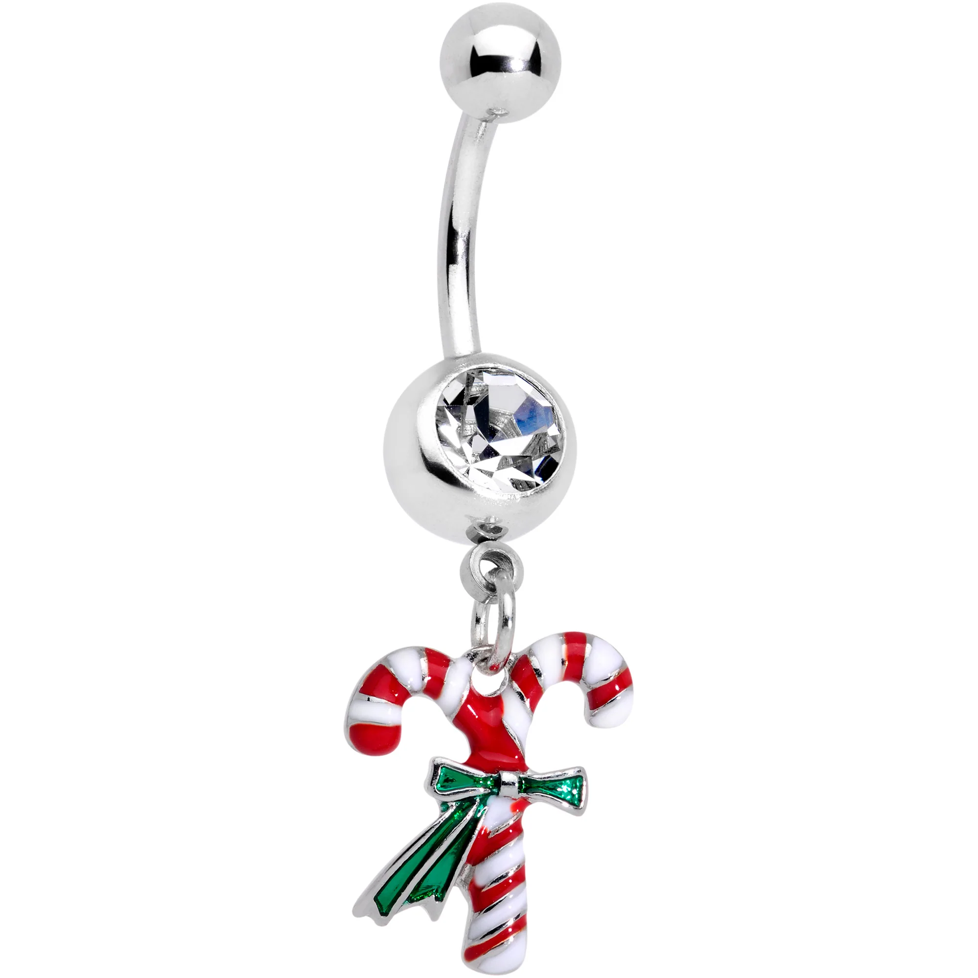 Clear Gem Wreath Stocking Candy Cane Christmas Belly Ring Set of 3 - Image 2
