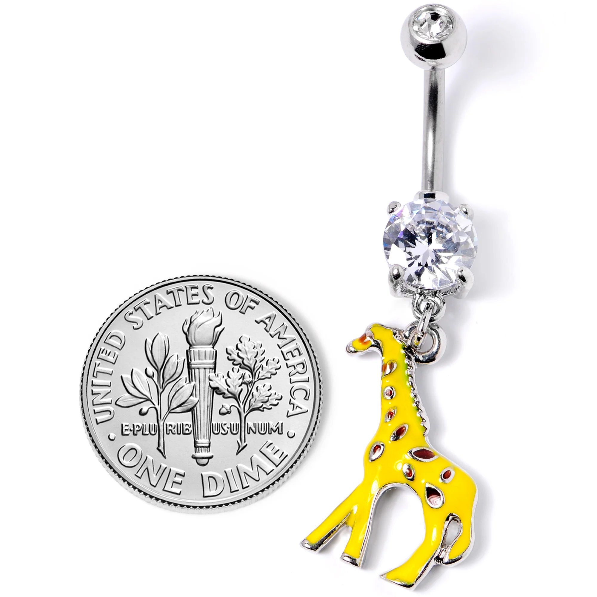 Clear Gem Yellow Brown Giraffe Dangle Belly Ring - Image 6