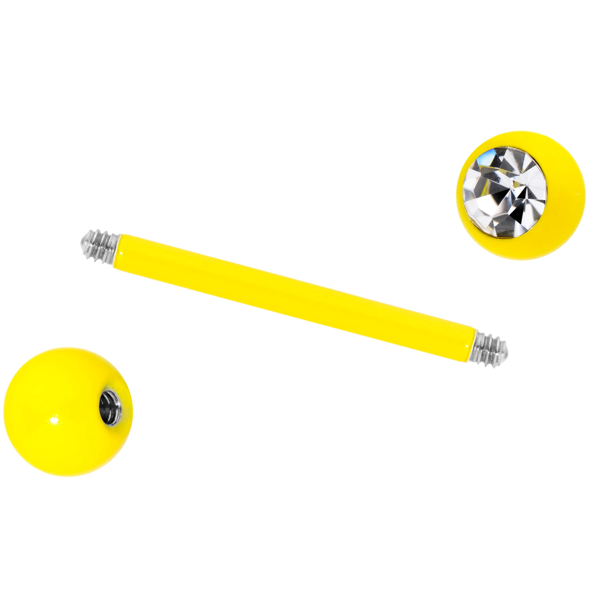 Clear Gem Yellow Glow in the Dark Barbell Tongue Ring - Image 3
