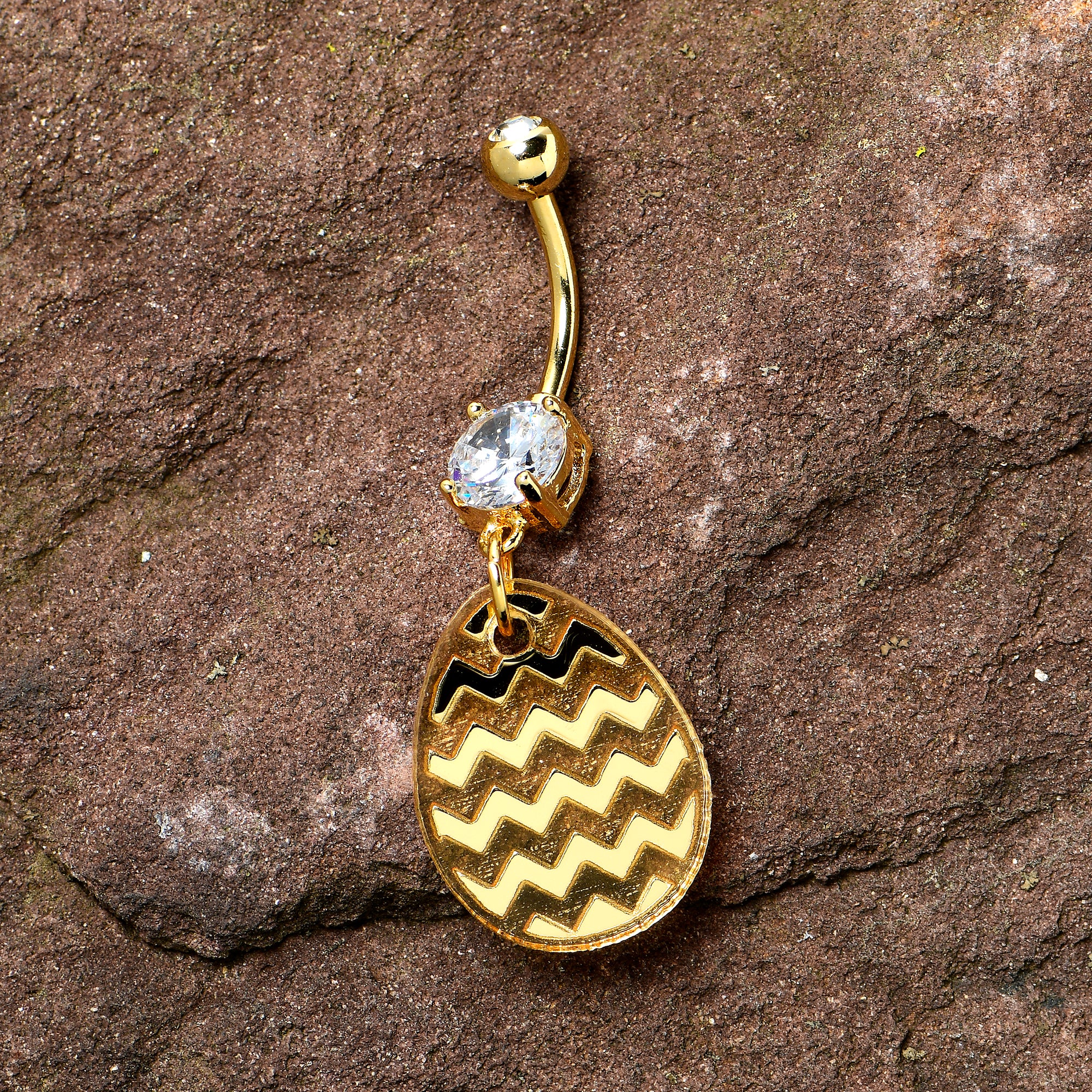 Clear Gem Yellow Golden Easter Decorated Egg Dangle Belly Ring - Image 4