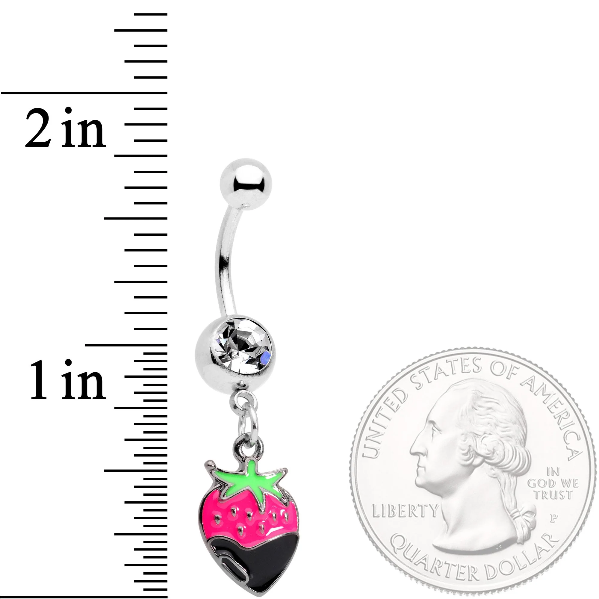 Clear Gem Yummy Chocolate Strawberry Dangle Belly Ring - Image 2