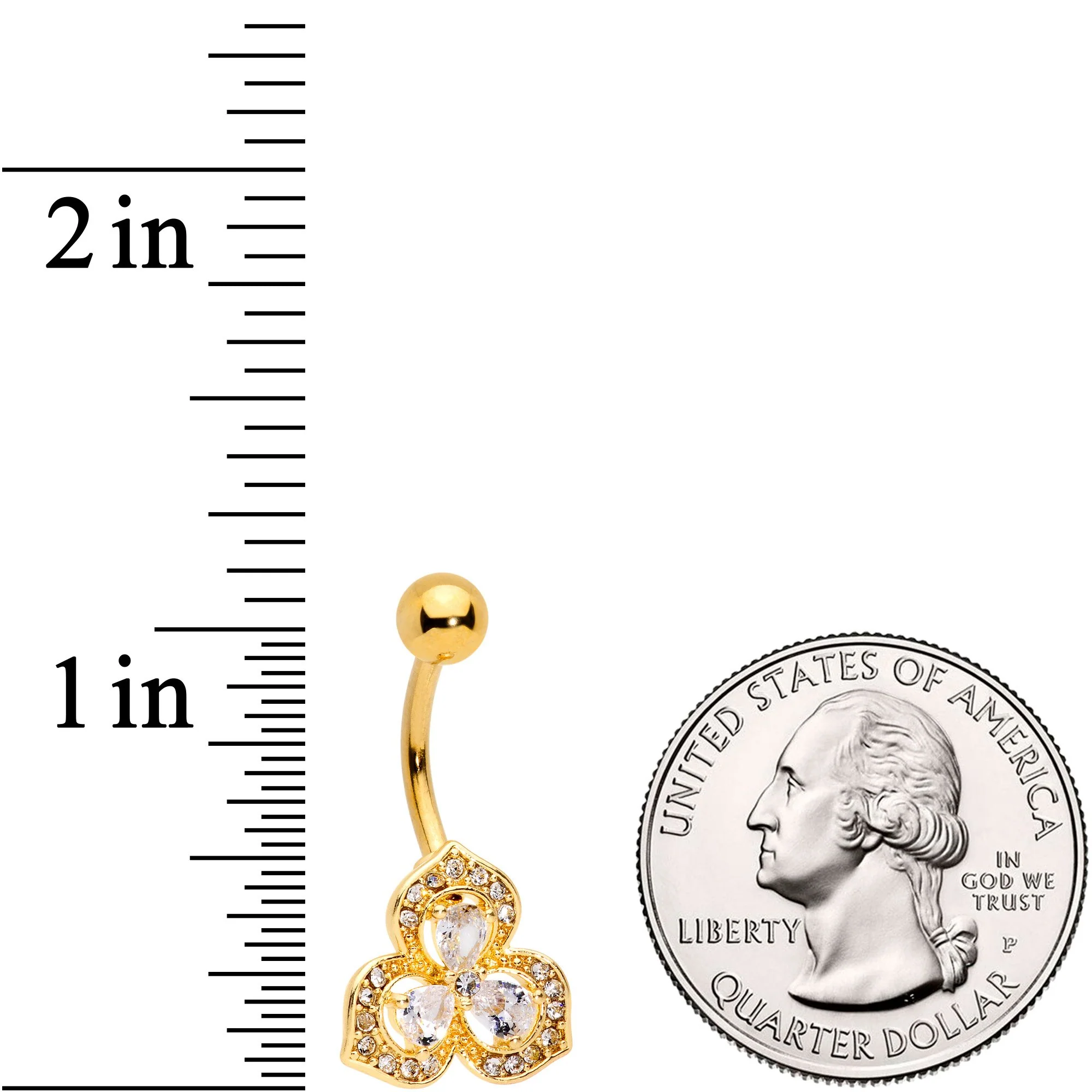 Clear Gems Gold Tone Art Deco Luxe Glamour Leaves Dangle Belly Ring - Image 2