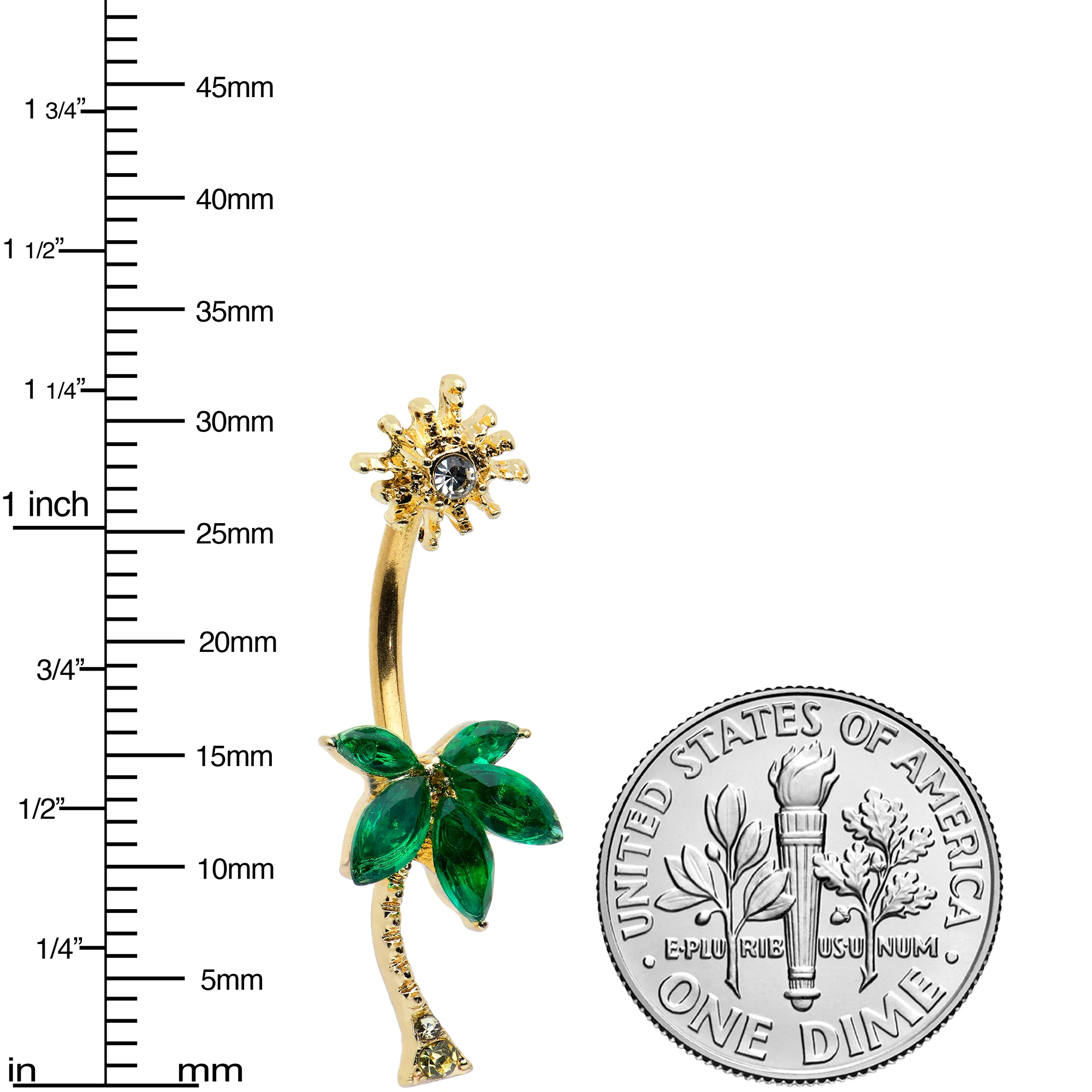Clear Green Gem Gold Tone Sun Palm Tree Double Mount Belly Ring - Image 2