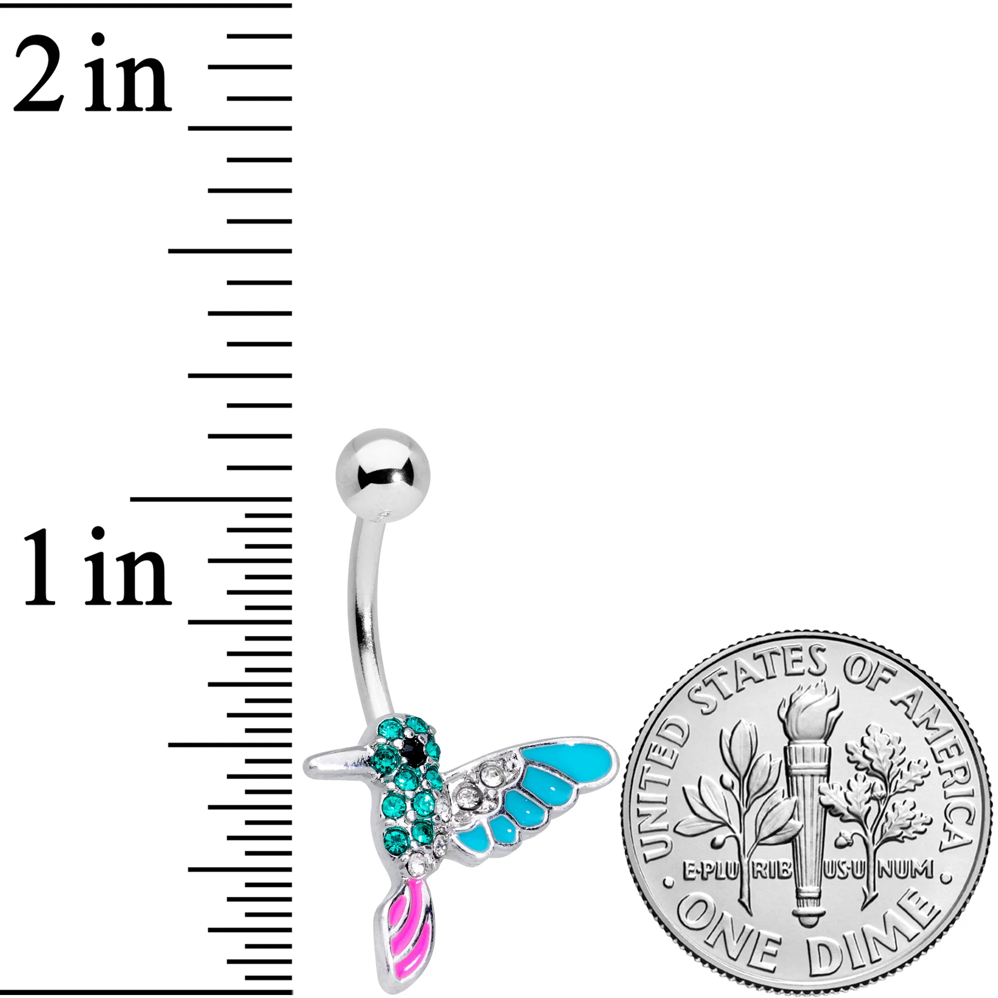 Clear Green Gem Summer Hummingbird Belly Ring - Image 3
