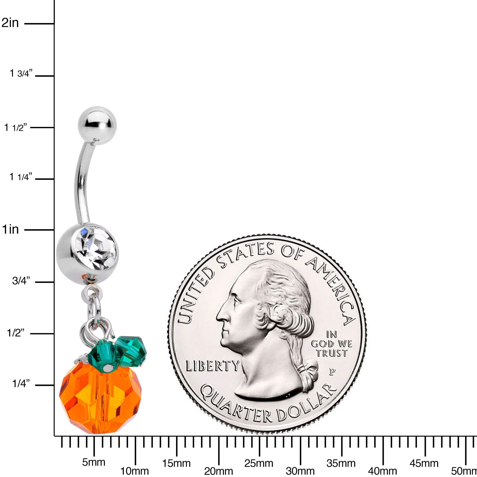 Clear Green Orange Gem Pumpkin Halloween Dangle Belly Ring - Image 3