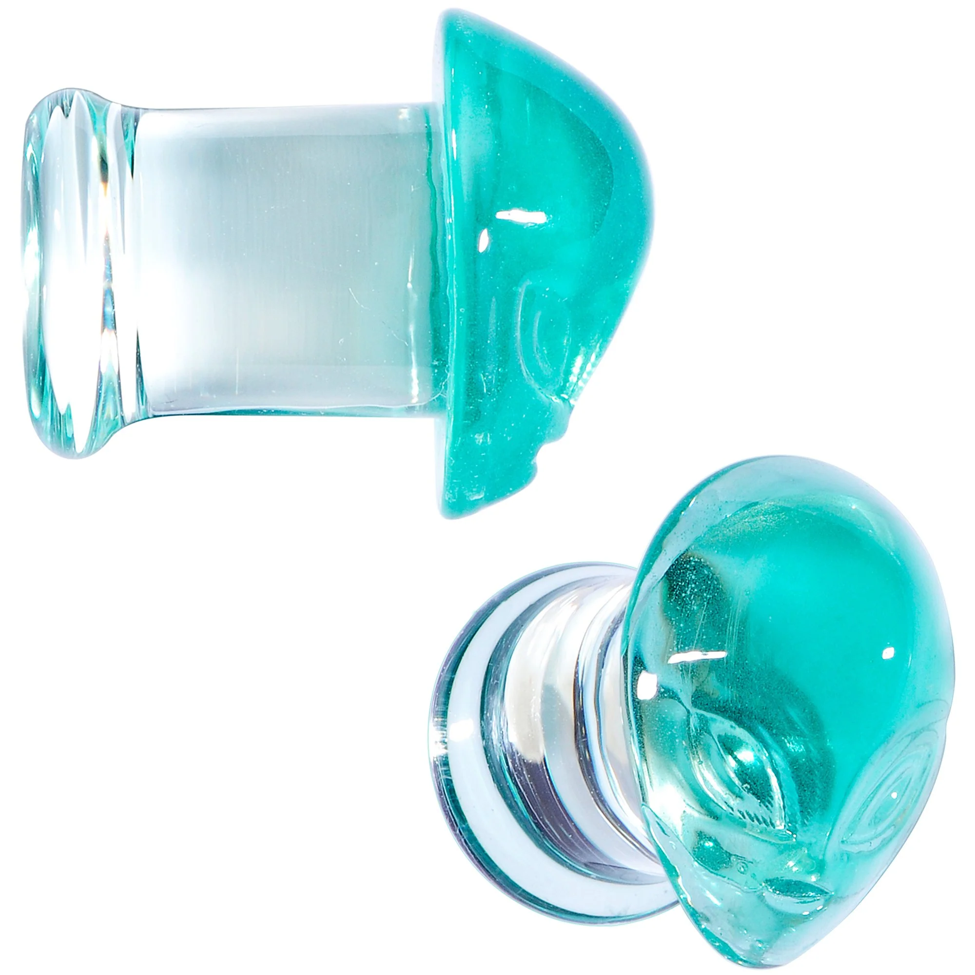 Clear Green Pyrex Glass Alien Face Double Flare Plug Set 6mm to 16mm - Image 2
