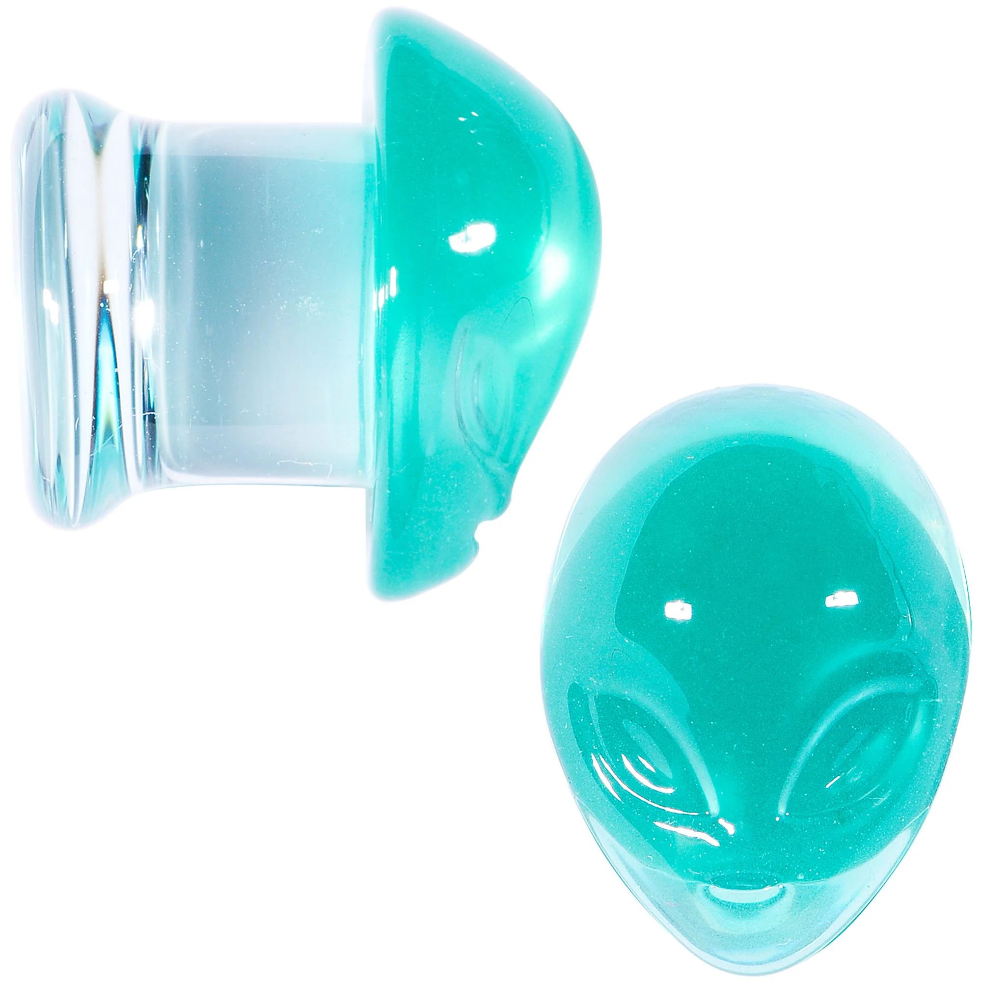 Clear Green Pyrex Glass Alien Face Double Flare Plug Set 6mm to 16mm - Image 5