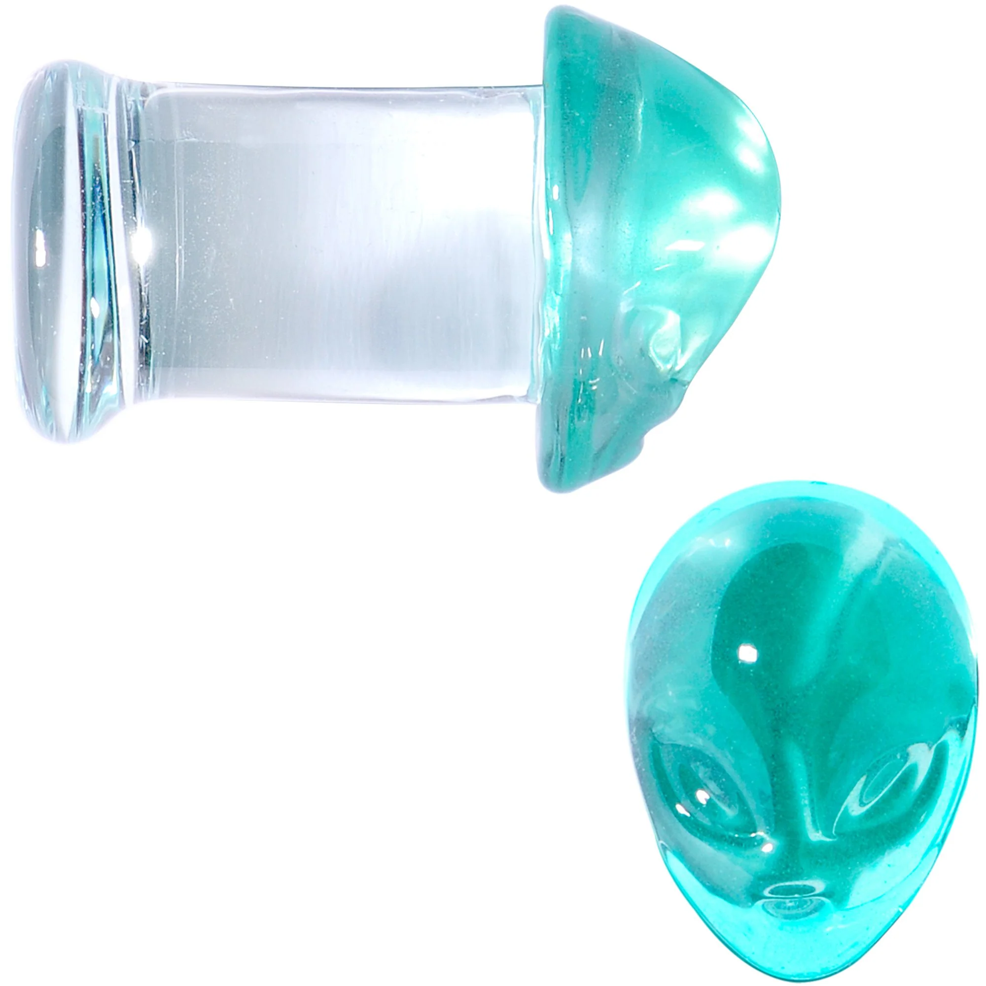Clear Green Pyrex Glass Alien Face Double Flare Plug Set 6mm to 16mm - Image 6