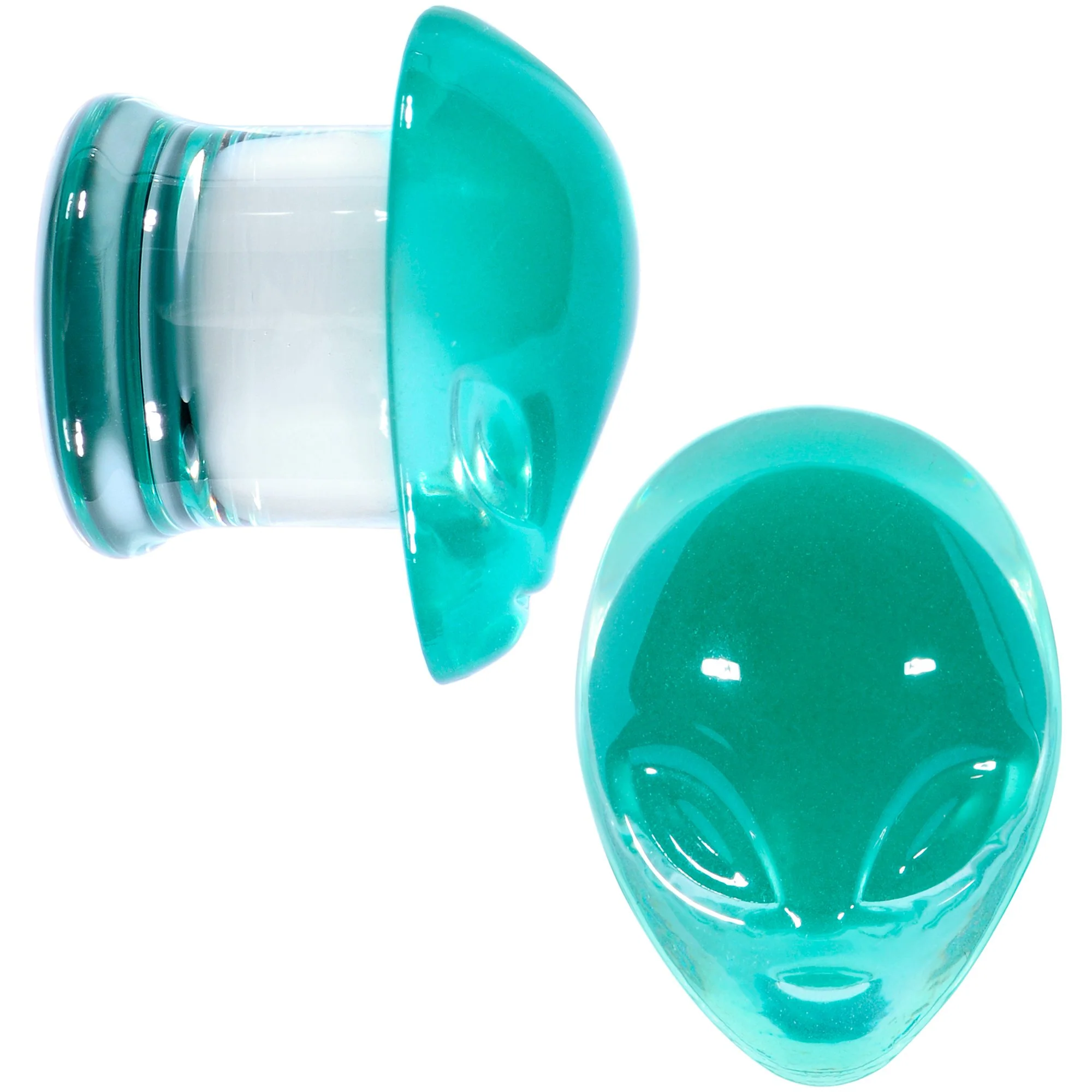 Clear Green Pyrex Glass Alien Face Double Flare Plug Set 6mm to 16mm - Image 7