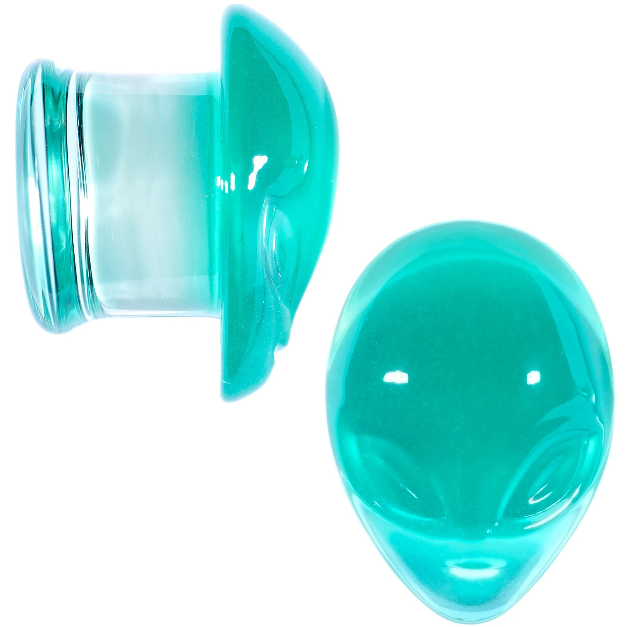 Clear Green Pyrex Glass Alien Face Double Flare Plug Set 6mm to 16mm - Image 8