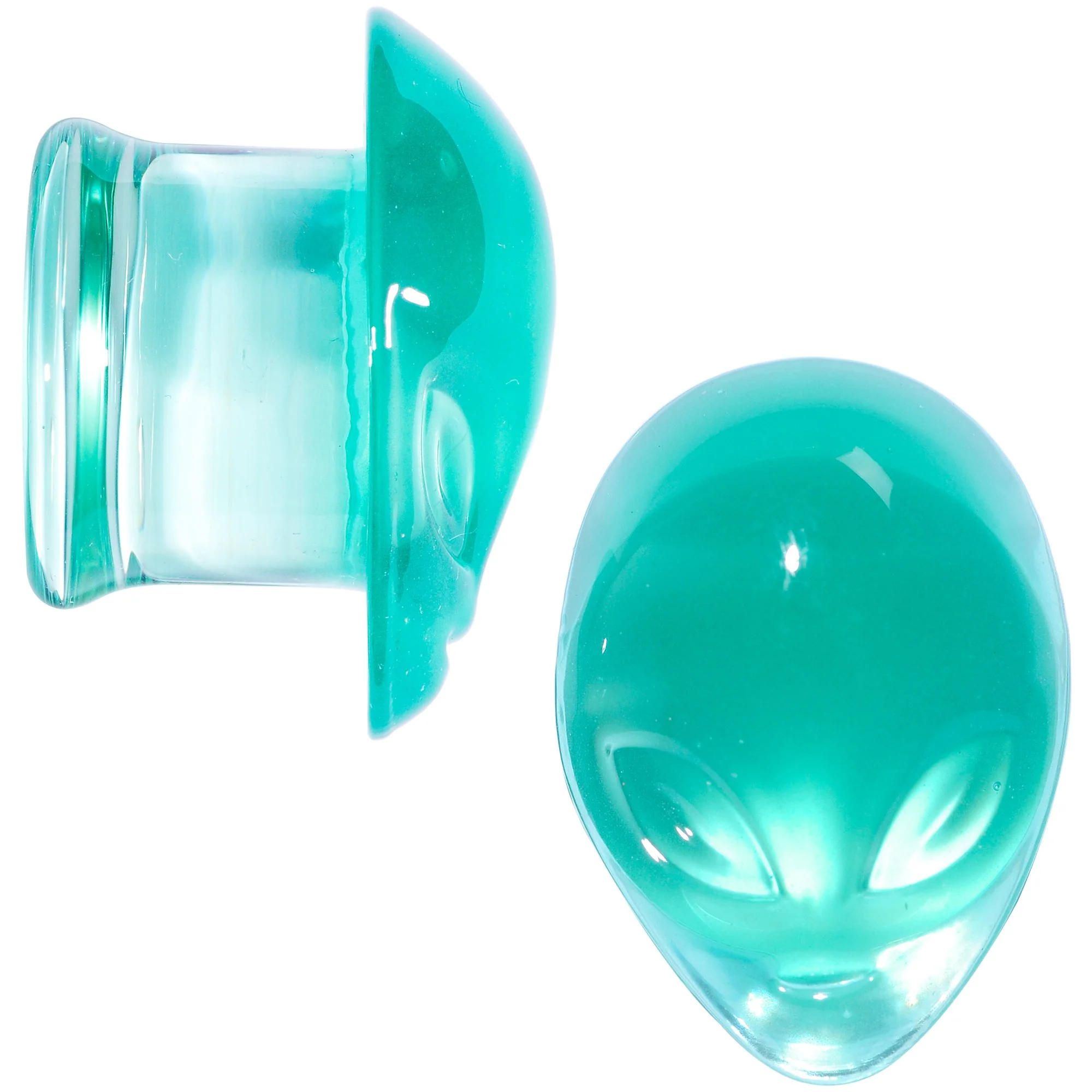 Clear Green Pyrex Glass Alien Face Double Flare Plug Set 6mm to 16mm - Image 9