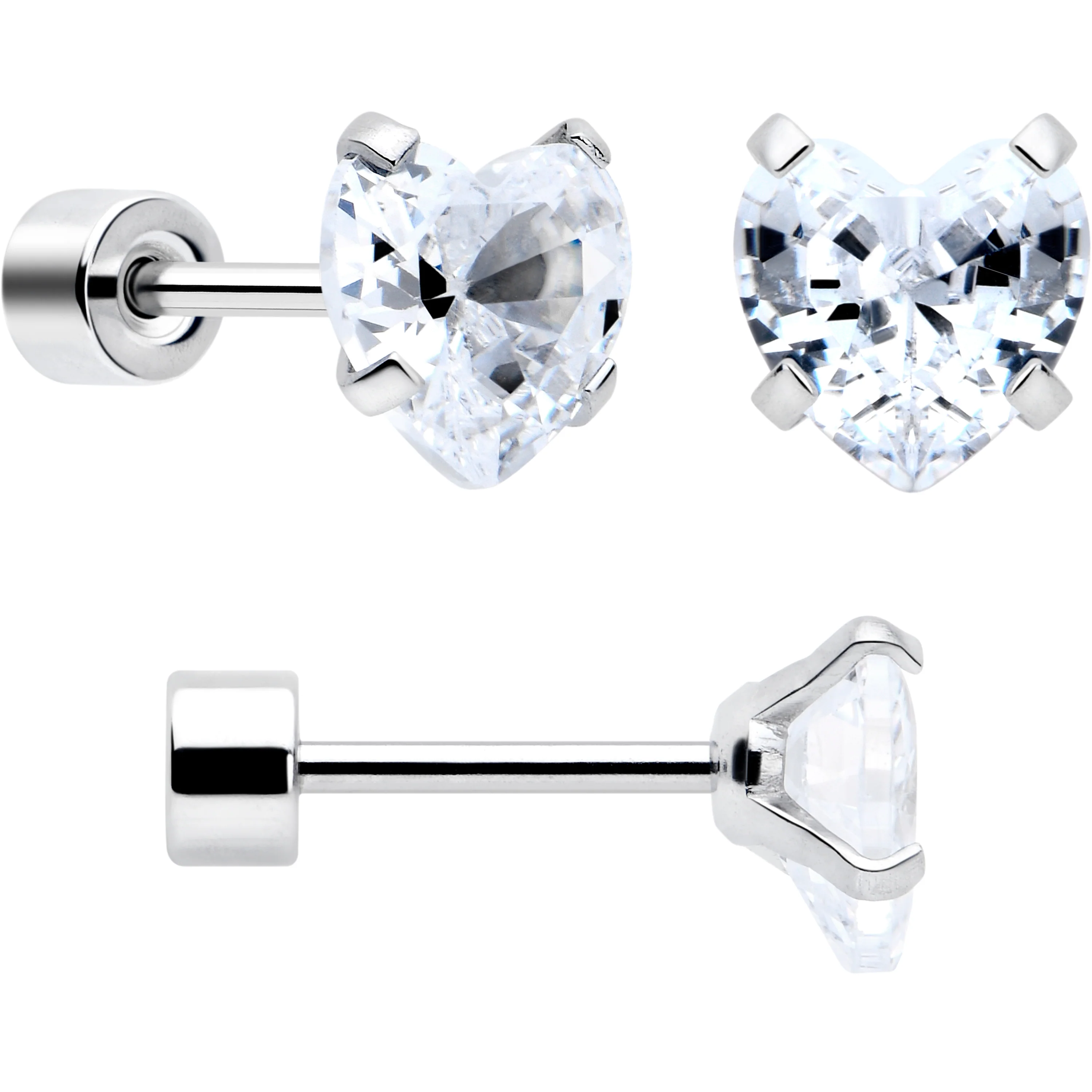 Clear Heart CZ Flat Back Stud Earrings - 3 Pairs - Image 3