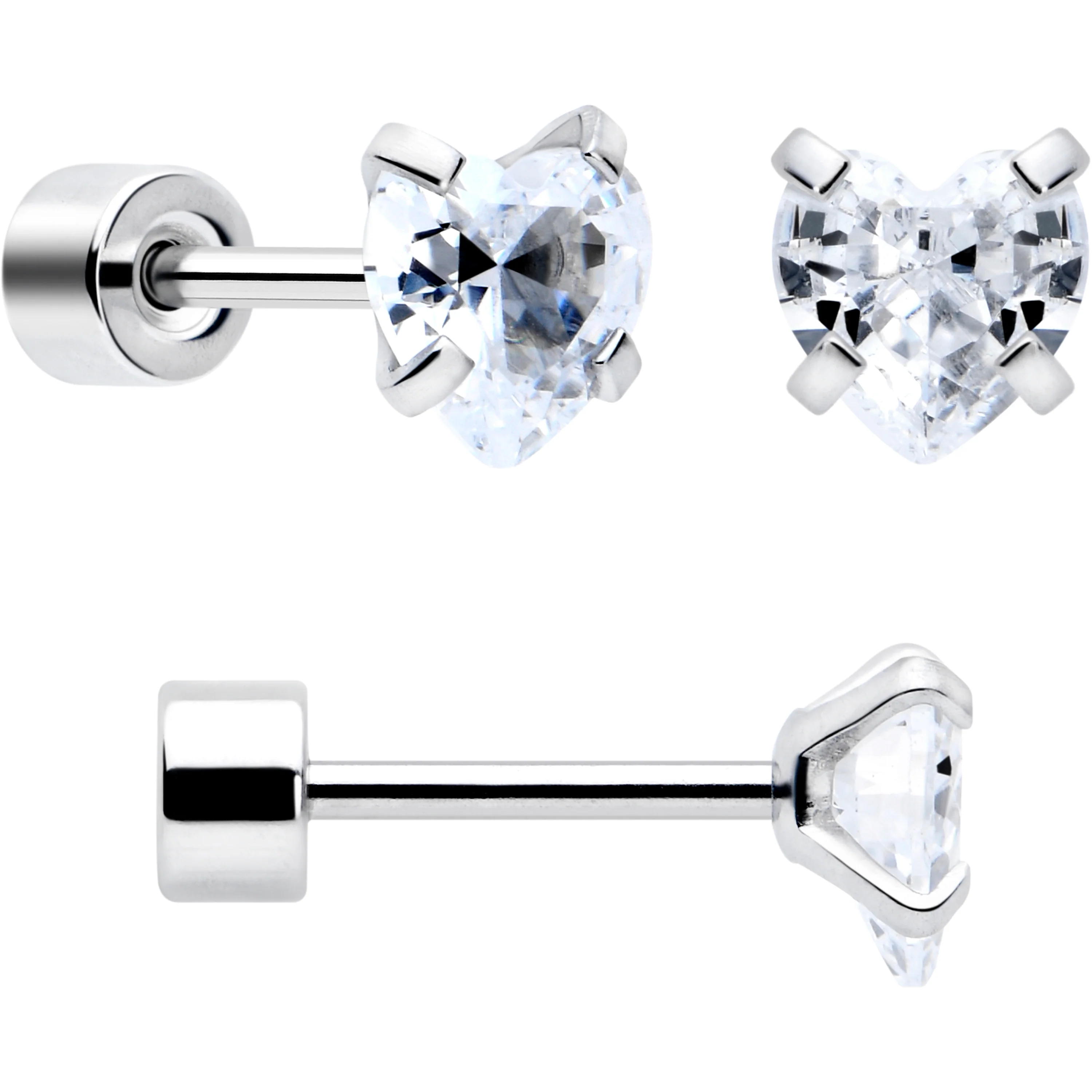 Clear Heart CZ Flat Back Stud Earrings - 3 Pairs - Image 4