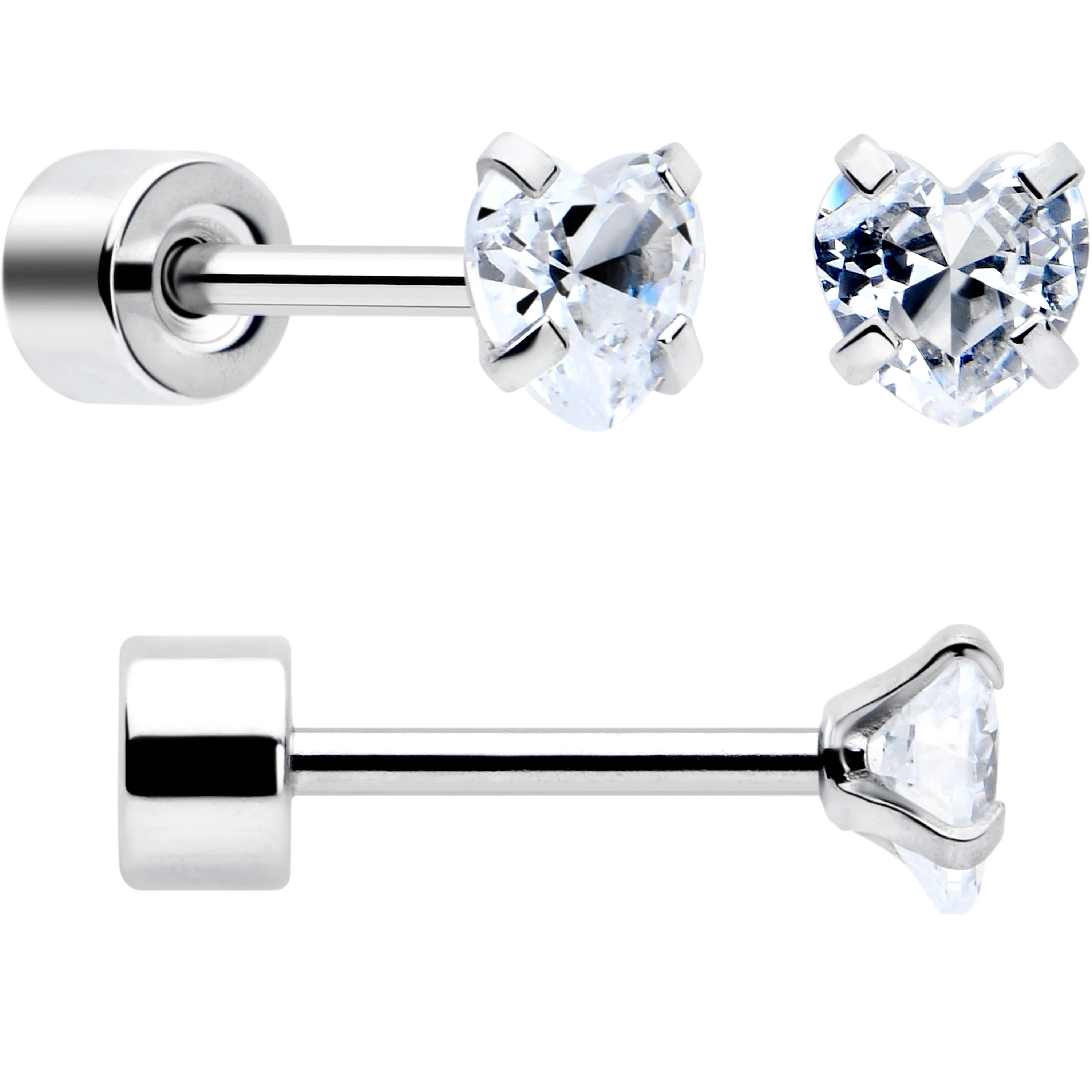Clear Heart CZ Flat Back Stud Earrings - 3 Pairs - Image 5