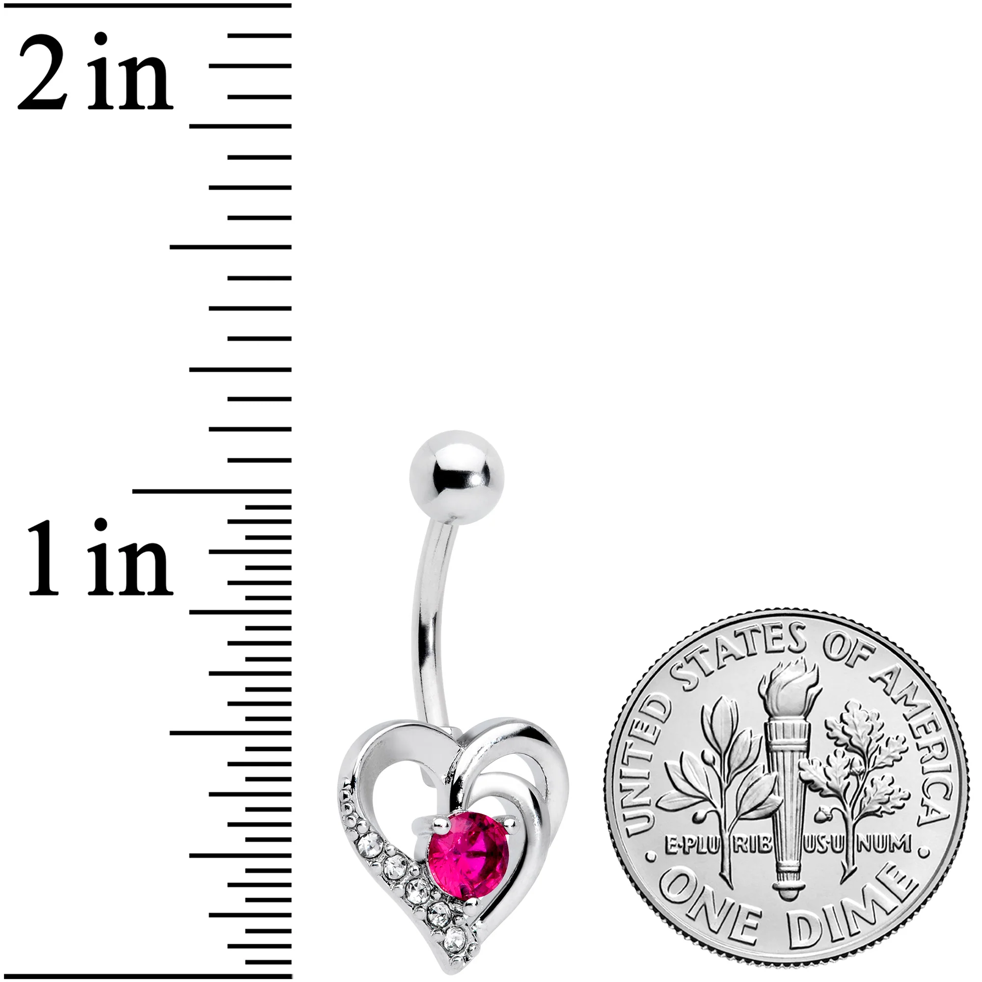 Clear Hot Pink Gem Swirling Heart Valentines Day Belly Ring - Image 2
