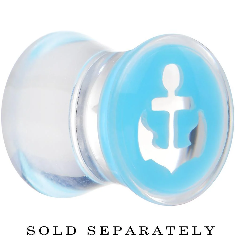 Clear Light Blue Acrylic Set Sail Nautical Anchor Saddle Plug Available in Sizes 6mm to 20mm - Image 3