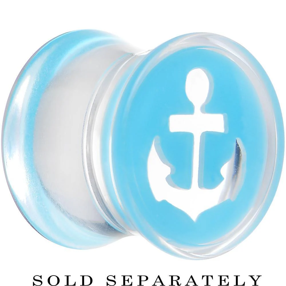 Clear Light Blue Acrylic Set Sail Nautical Anchor Saddle Plug Available in Sizes 6mm to 20mm - Image 4