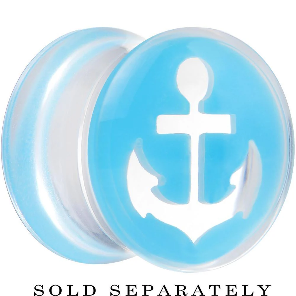 Clear Light Blue Acrylic Set Sail Nautical Anchor Saddle Plug Available in Sizes 6mm to 20mm - Image 5