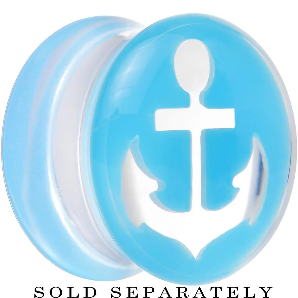 Clear Light Blue Acrylic Set Sail Nautical Anchor Saddle Plug Available in Sizes 6mm to 20mm - Image 6
