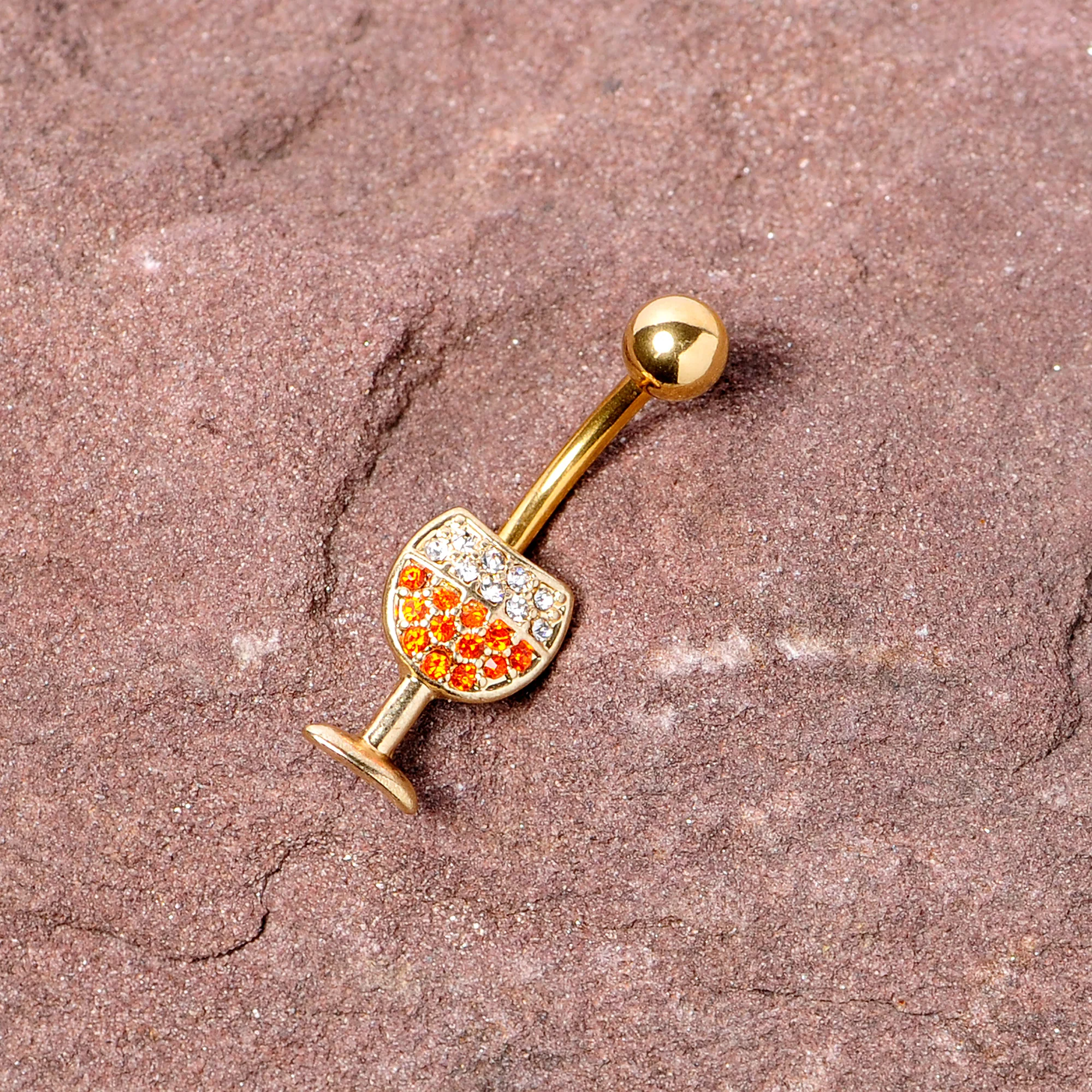 Clear Orange Gem Gold Tone Holiday Wine Belly Ring - Image 5